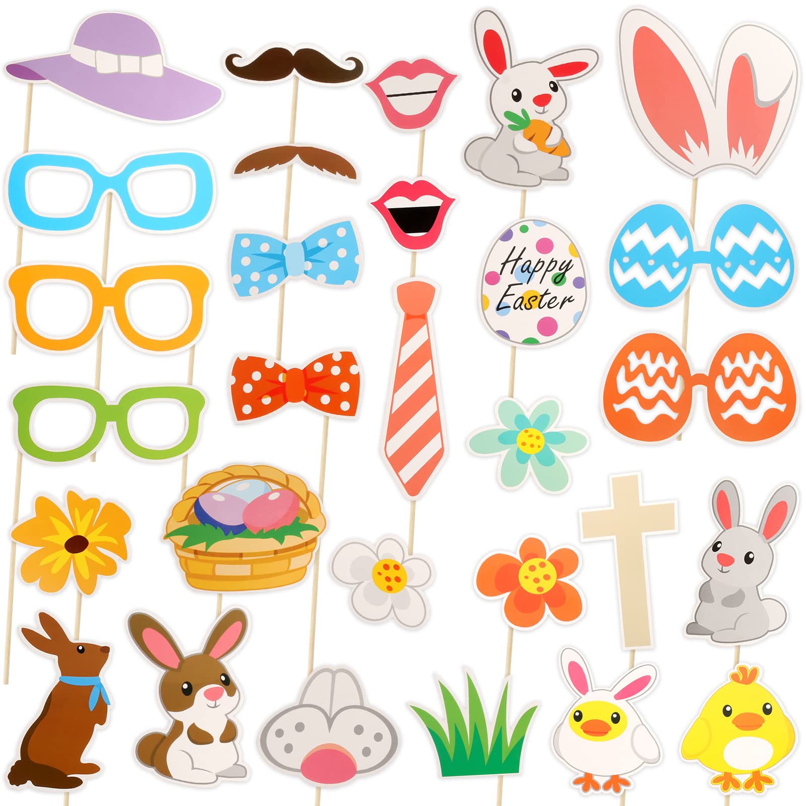 Lucleag Easter Photo Booth Props Set - 24PCS Cute Bunny, Egg & Flower Photo Props for Easter Party Decorations | Perfect for Easter Celebrations, Family Gatherings & Spring Photo Shoots