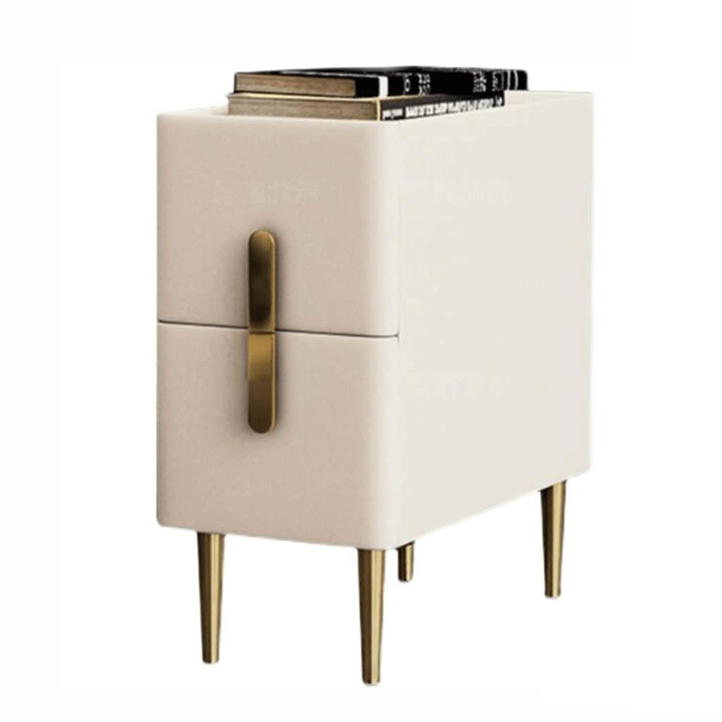 Modern Narrow Nightstand with 2-Tier Solid Wood Drawer - Small Storage Cabinet, End Table for Bedroom, Living Room, or Office (White) - Perfect for Compact Spaces & Nighttime Essentials