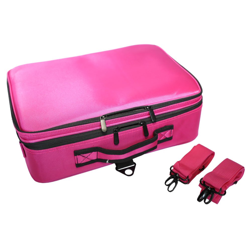 Professional Travel Makeup Case - Portable Cosmetic Bag Organizer with Adjustable Dividers for Makeup Brushes, Toiletry & Jewelry (15.9 x 10.6 x 4.7 inches) - Perfect for Travel, Salon & Home Use - Red