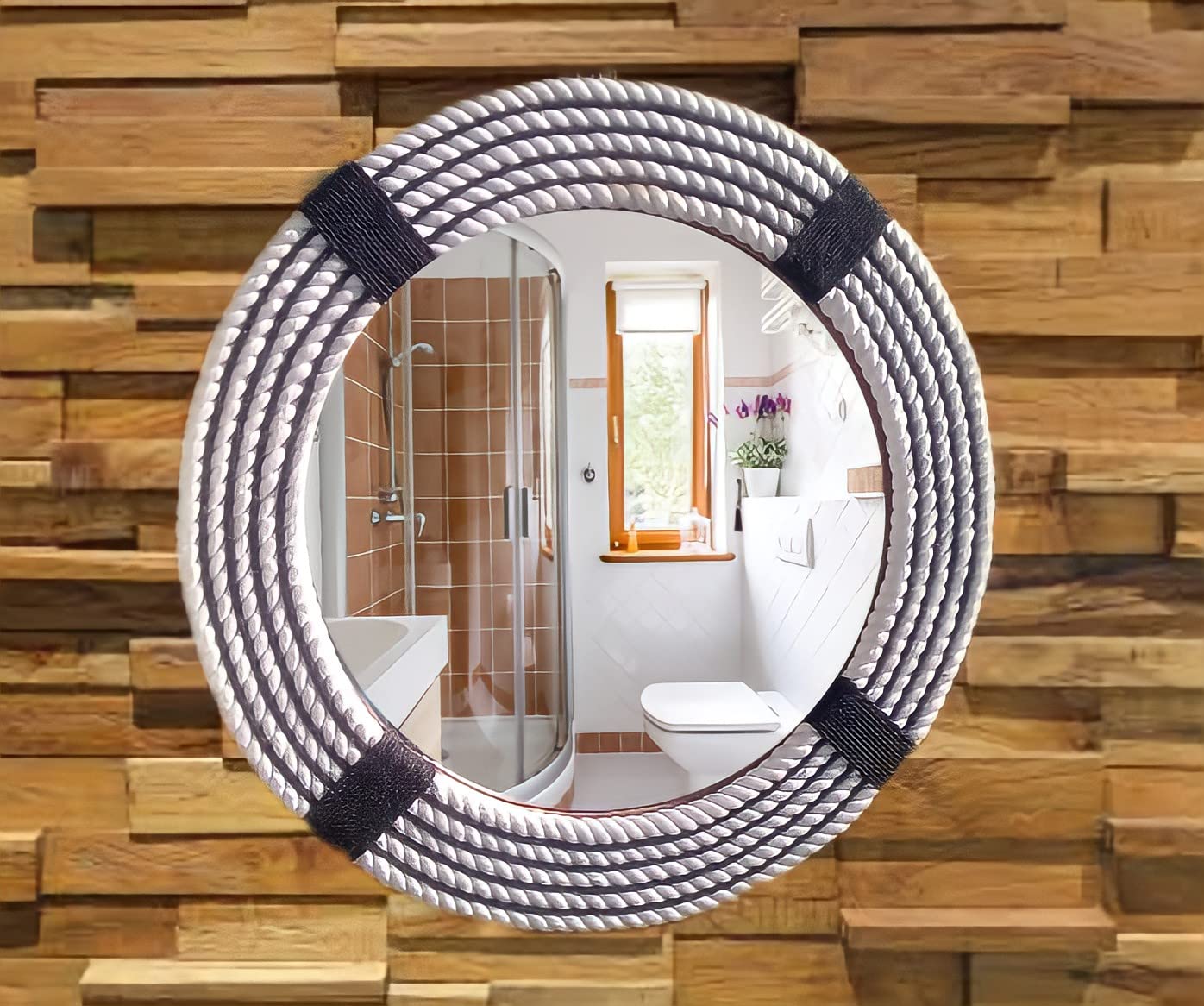Large 18-Inch Rope Wall Mirror - Nautical Decor Bathroom Mirror with Black & White Maritime Rope Accent - Sailor-Themed Decorative Mirror for Coastal Home Decor, Beach House, or Bathroom (46 cm) - Perfect for Living Room, Bedroom, or Entryway Wall Decor