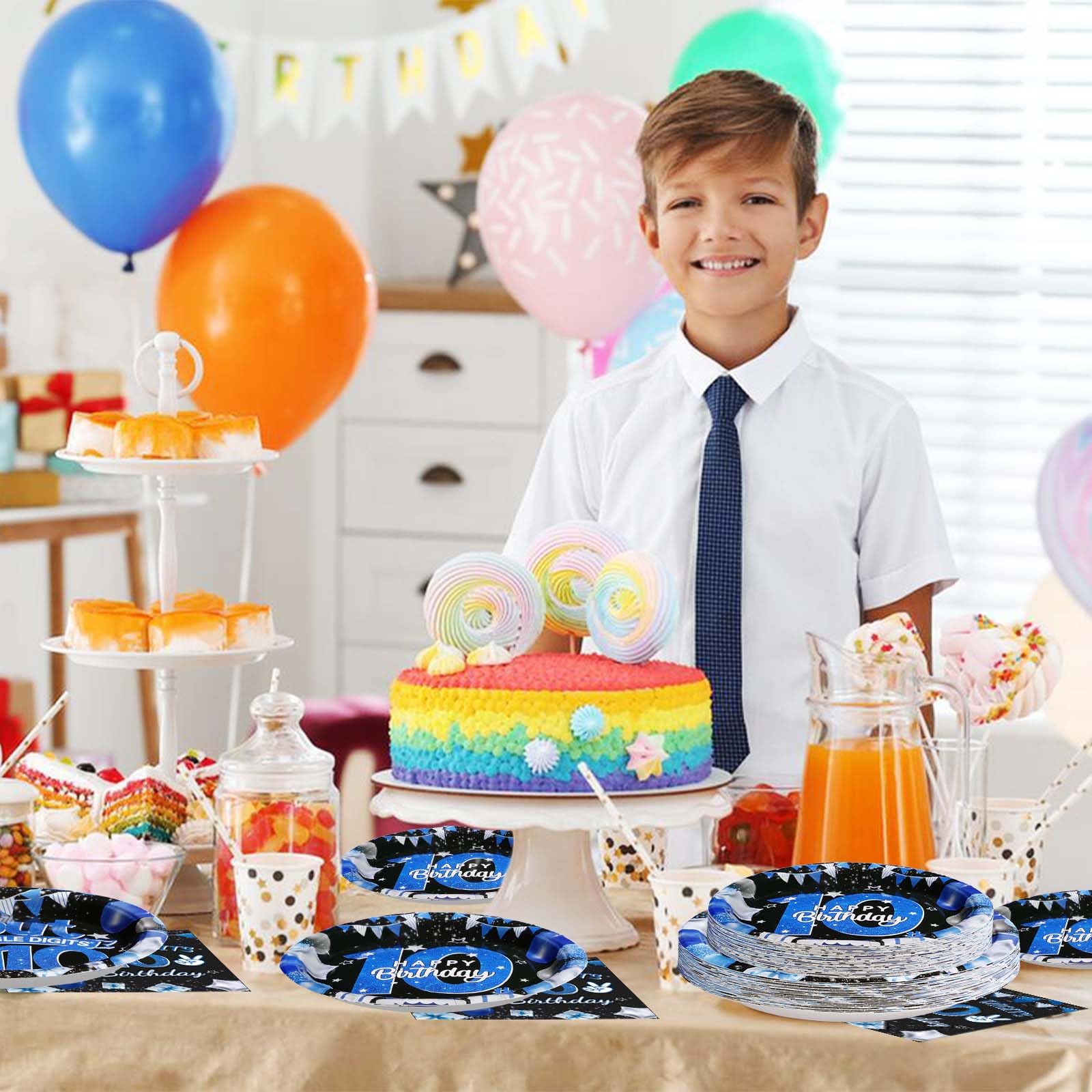 96 Pcs Blue and Black 10th Birthday Party Supplies Set - 350 GSM Disposable Plates, Napkins & Tableware for Boys | I'm 10 Single Digit Theme Decor | Serves 24 Guests - Perfect for Kids Birthday Parties, Decoration & Celebration Events