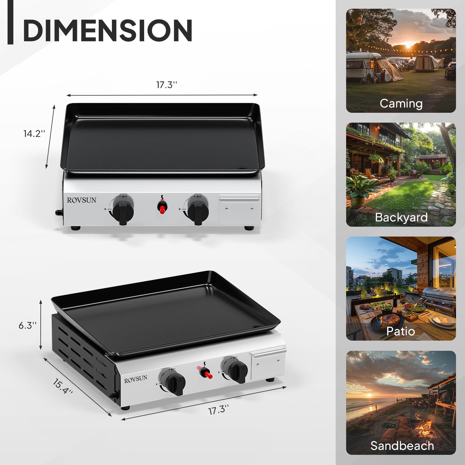 ROVSUN 2 Burner Portable Propane Griddle - 20,000 BTU Nonstick Enameled Flat Top Gas Grill with Electronic Ignition & Regulator for Outdoor Cooking, Camping, BBQ, Tailgating, Picnics - Perfect for Backyard Parties and RV Trips