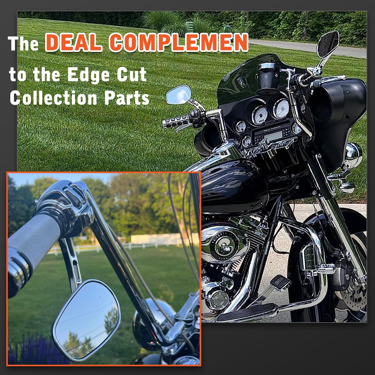 FOVPLUE Handlebar Mount Mirrors - Left & Right Side Rearview Mirrors for Harley Davidson 1982-2024 Models (CVO, Dyna, Electra Glide, Road Glide, Road King, Softail, Street Glide, Sportster 1200/883) - Chrome Finish - Perfect for Safe Riding & Highway Cruising