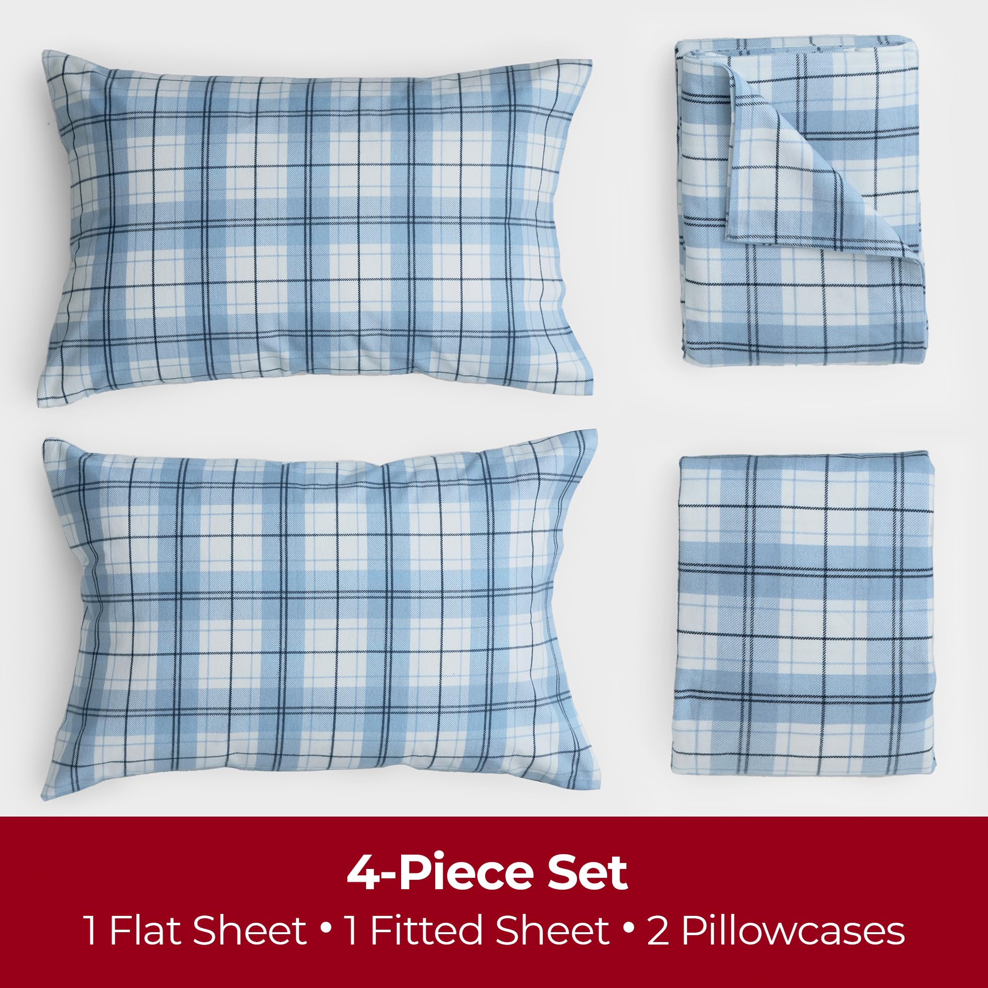 Mellanni Cotton Flannel Sheet Set - Ultra Soft Double Brushed for Maximum Comfort - Deep Pocket Fitted Sheet Fits Mattresses up to 16