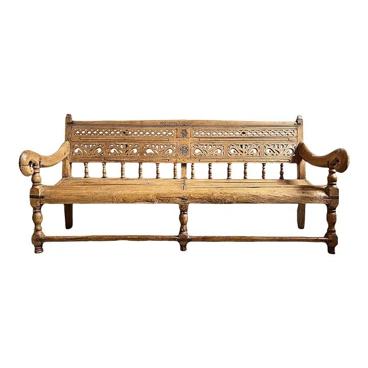 Hand Carved Wooden Daybed Bench - Natural Finish Rustic Sofa for Living Room, Bedroom & Patio - Perfect for Lounging, Reading & Relaxing