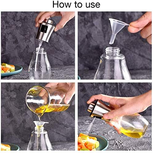 HKUTOTECH Stainless Steel Oil Spray Bottle for Cooking - 8oz Glass Oil Dispenser for Baking, Grilling, Roasting, Frying & Salad Dressing | Perfect for Kitchen, BBQ, Camping & Healthy Cooking