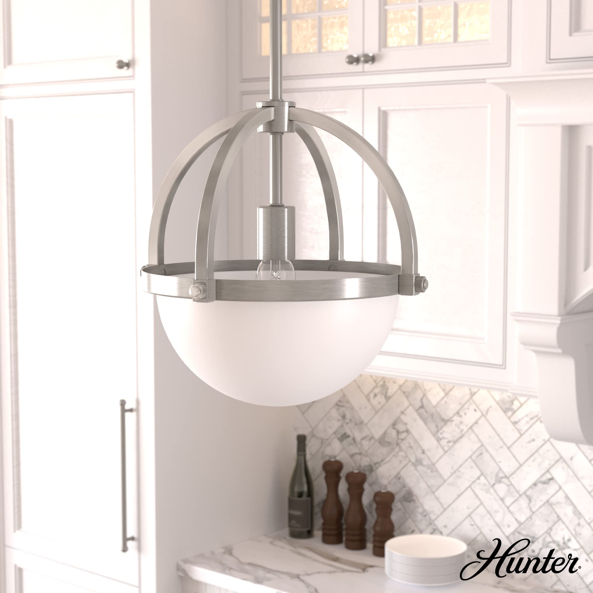 Hunter Fan Company 19233 Wedgefield Brushed Nickel Pendant Light - Modern Ceiling Lighting Fixture for Kitchen, Dining Room, and Bedroom