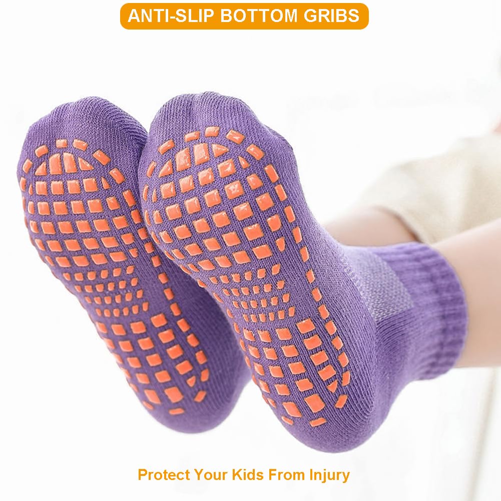 Non-Slip Toddler Socks with Grips - 10 Pack Bulk Baby Socks for Boys & Girls - Perfect for Trampoline, Playtime & Indoor Activities