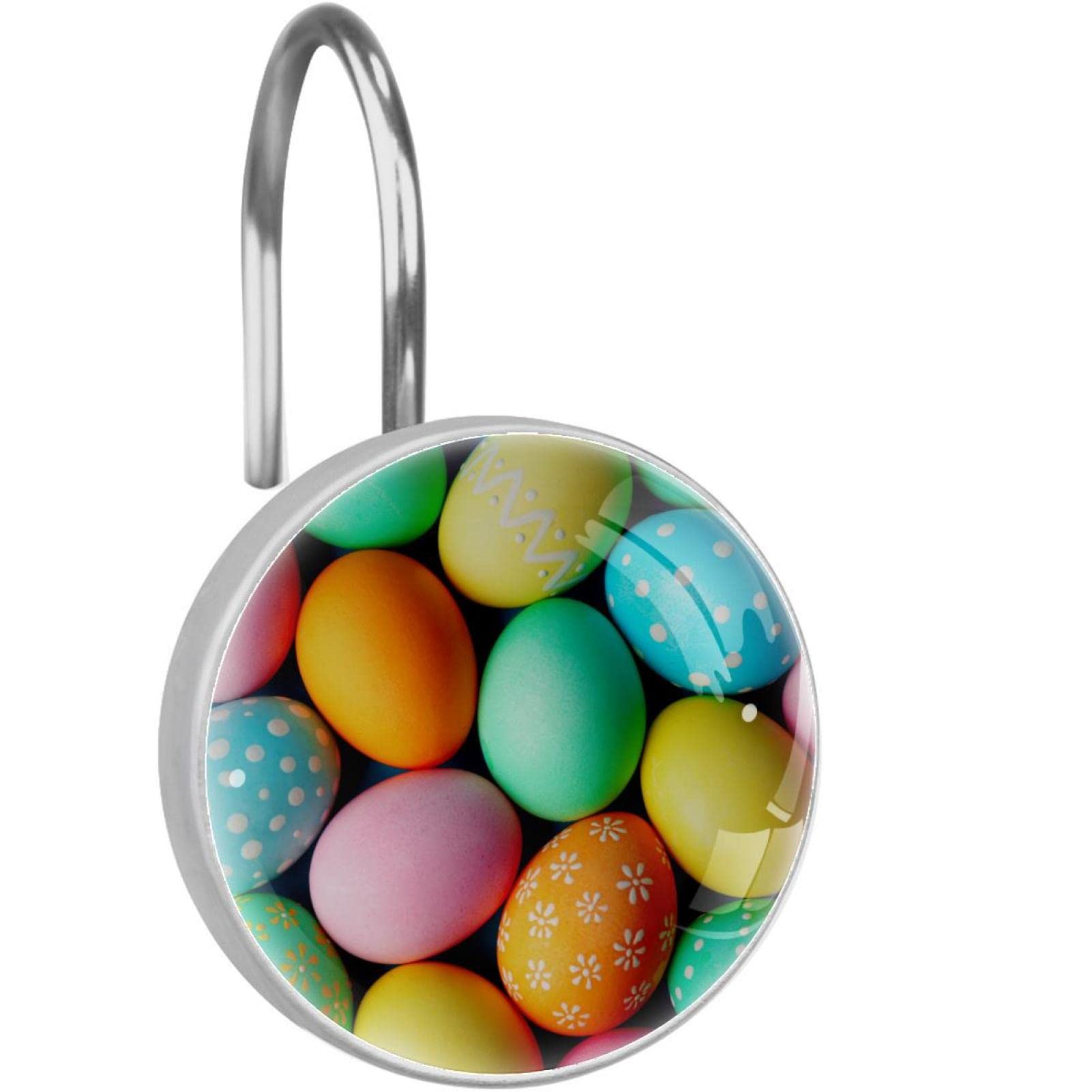 12 Pack Rustproof Shower Curtain Hooks - Easter Egg Design Bathroom Accessories for Holiday Decor & Daily Use