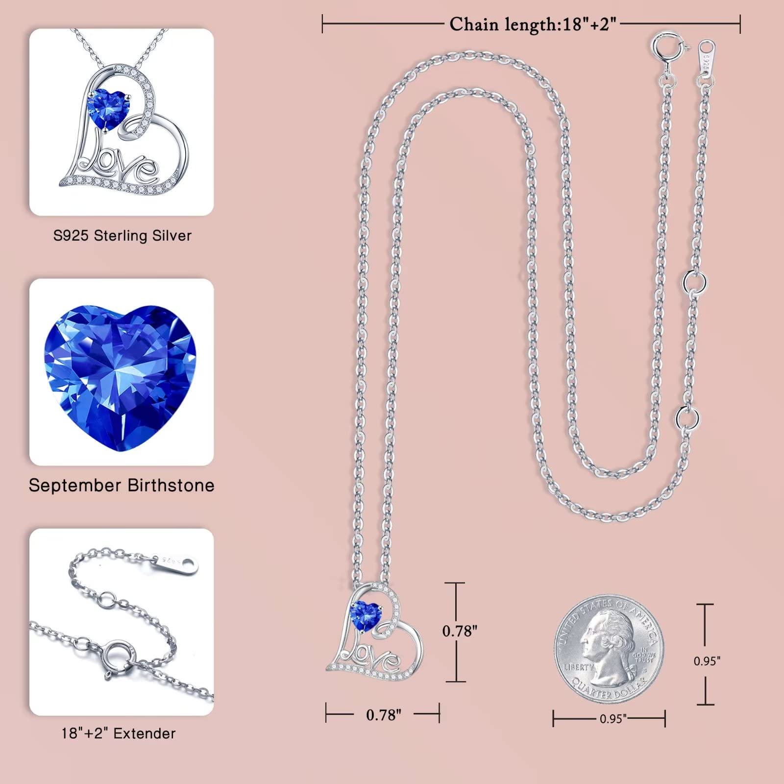 Forever Love Necklace for Women - 925 Sterling Silver Heart Pendant with Birthstone | Anniversary, Christmas & Birthday Gift for Wife, Mom, Girlfriend | Perfect for Romantic Occasions & Special Moments