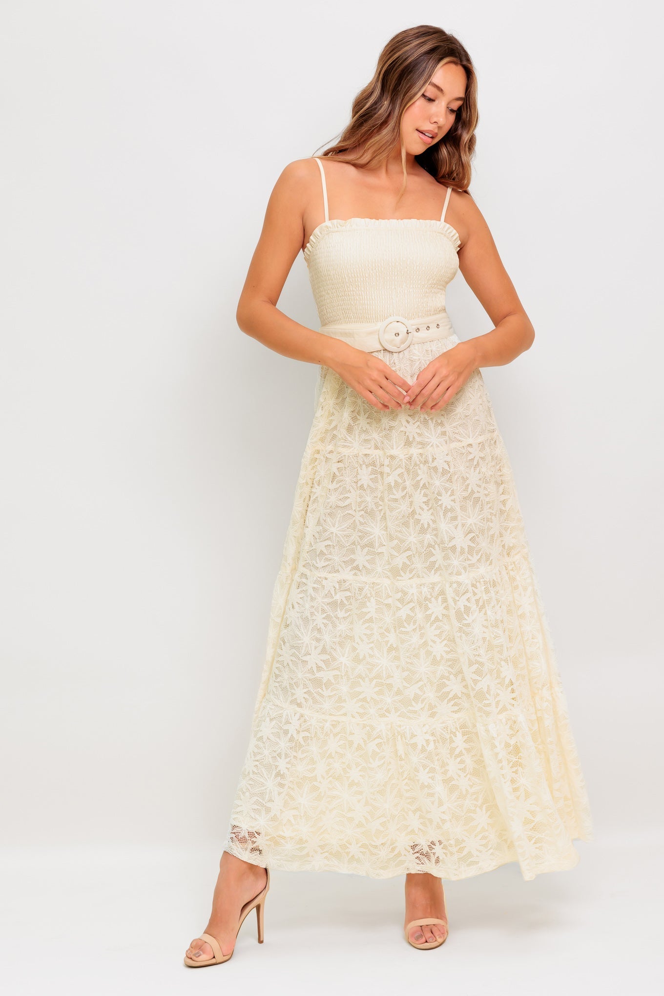Elegant Cream Lace Ankle Dress for Women - Perfect for Beach Weddings, Summer Vacations & Boho Photoshoots
