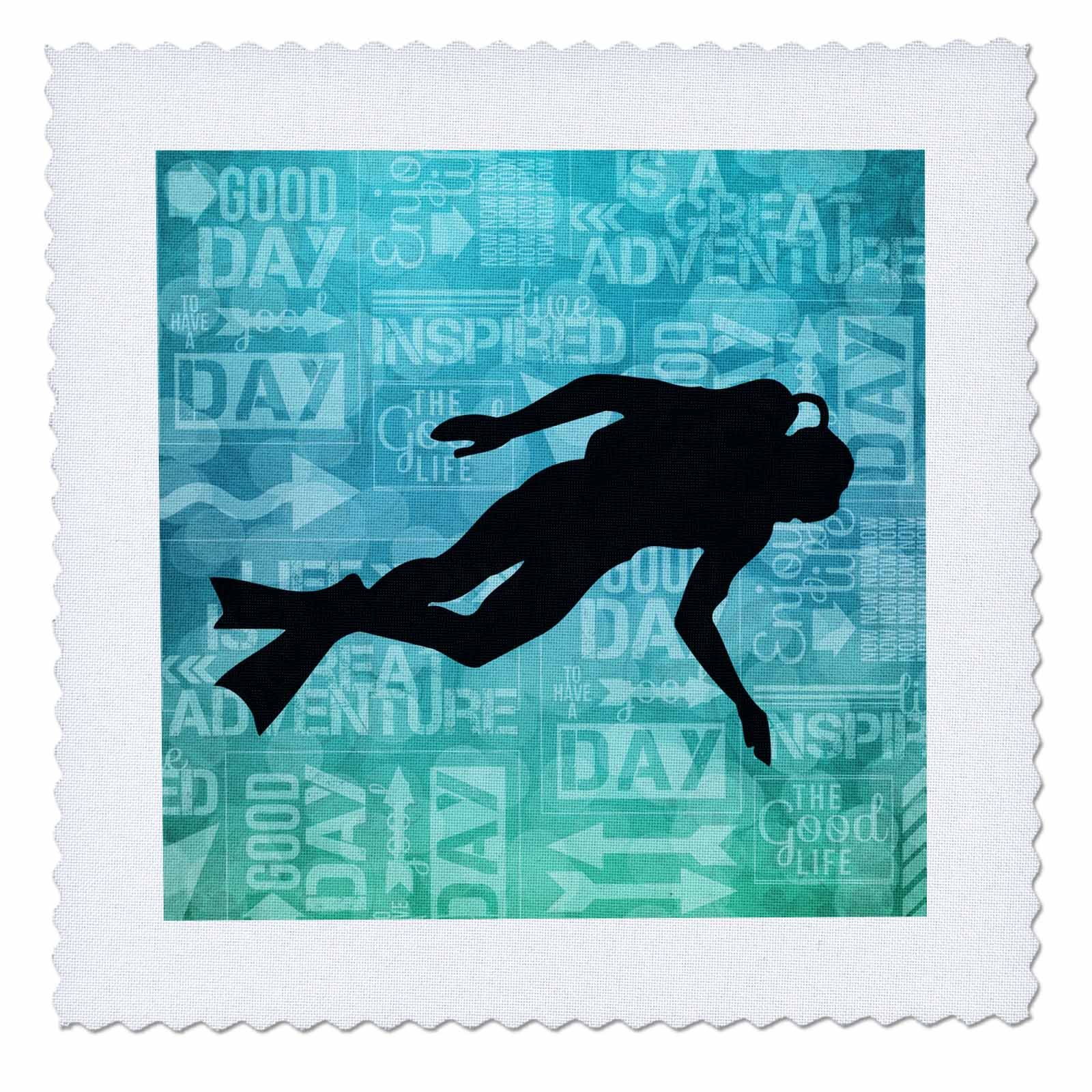 3D Rose Scuba Diver Silhouette in Blue Bubbles with Adventure Word Art - 12x12 Inch Quilt Square for DIY Crafts, Home Decor & Scrapbooking Projects | Perfect for Beach Theme Bedrooms, Ocean Lover Gifts & Underwater Party Decorations