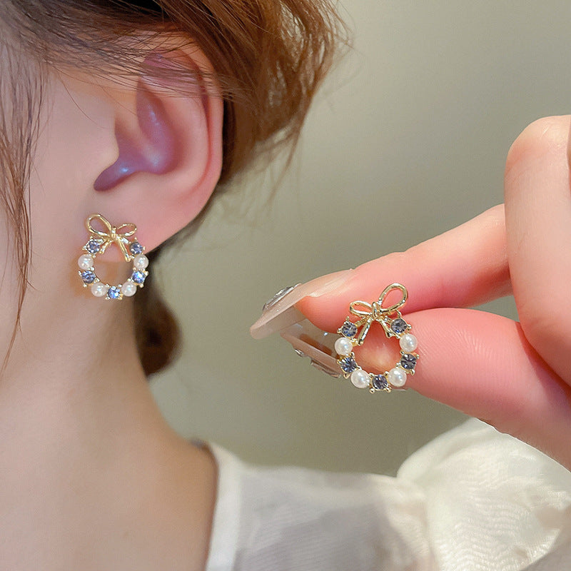 Elegant French Style Bow Pearl Stud Earrings | D3056 | Perfect for Weddings, Parties & Everyday Wear