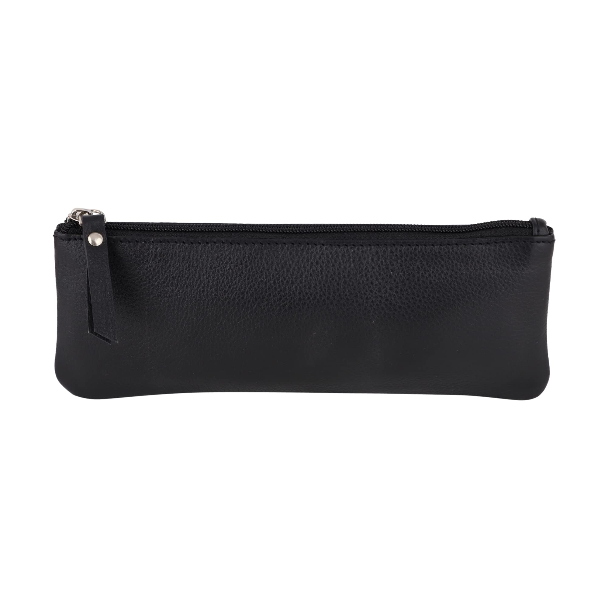 Genuine Leather Pouch & Pencil Case - Multi-Functional Travel Organizer for Men & Women | Makeup & Cosmetic Bag (Black)