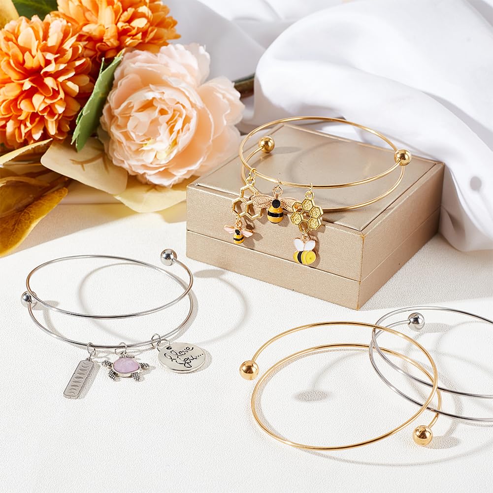 OLYCRAFT 10pcs 2.5 Inch Expandable Blank Bangle Bracelets with Removable Ball Beads - Gold & Silver Stainless Steel Wire Bracelets, Adjustable Cuff Bangle for Jewelry Making DIY - Perfect for Crafting, Gift Giving, and Personal Accessorizing