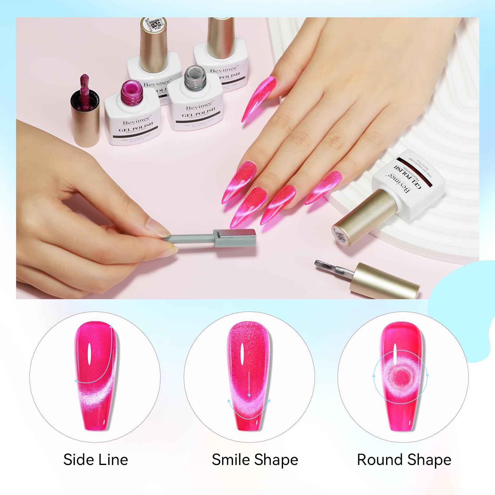 10 Colors Neon Cat Eye Gel Nail Polish Set - Magnetic 9D Effect with Sparkle Glitter (Red, Pink, Blue) - Long Lasting Soak Off UV/LED Gel Polish for Home Salon & Professional Nail Art