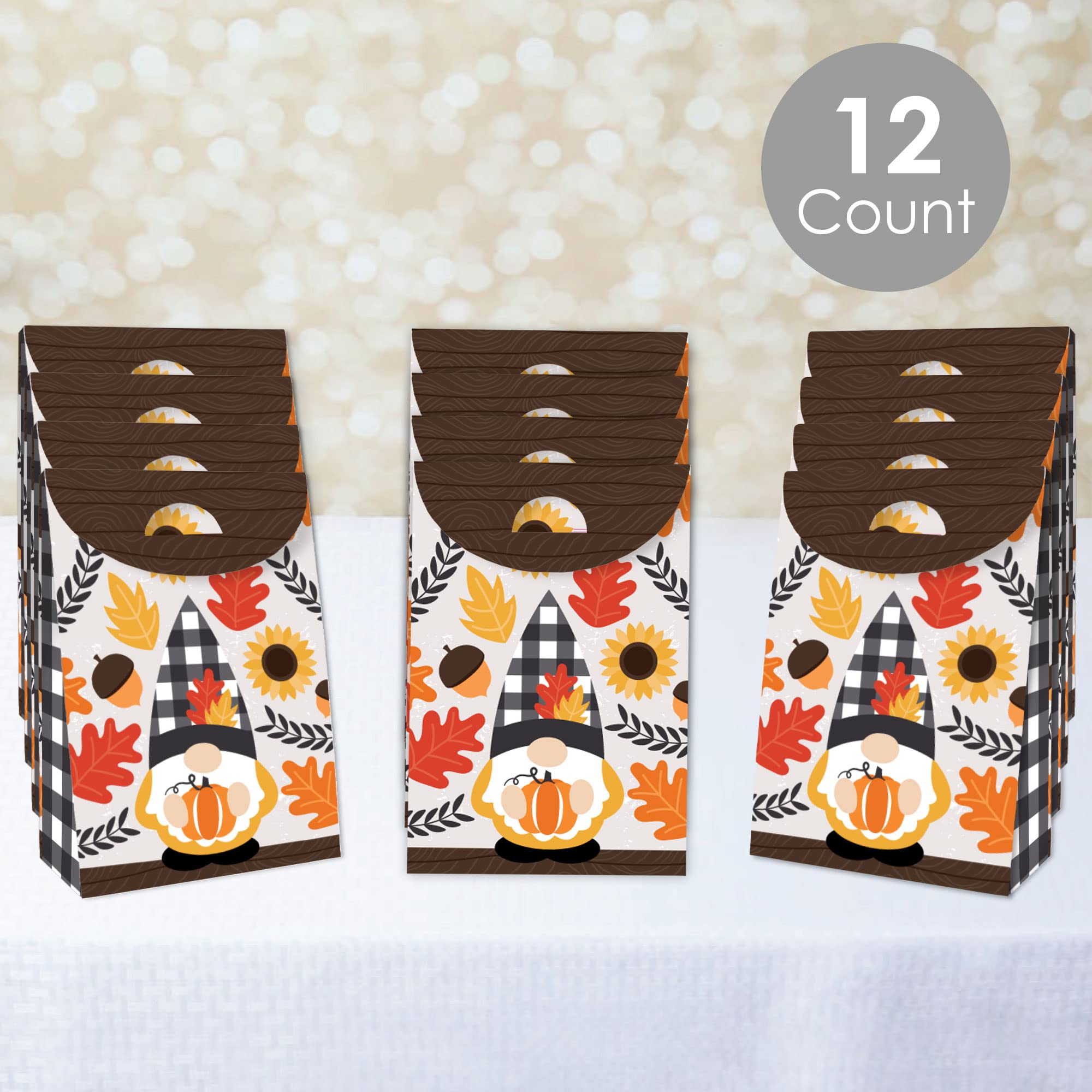 Big Dot of Happiness Fall Gnomes - Autumn Harvest Gift Favor Bags (Set of 12) - Perfect for Halloween Party Favors, Thanksgiving Decorations & Seasonal Home Decor