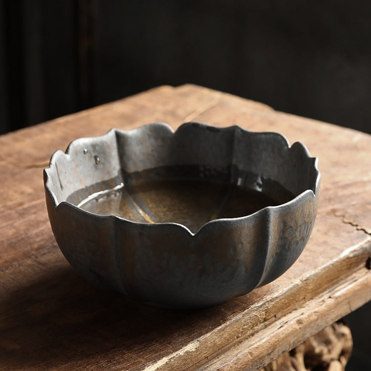 Lotus Shaped Coarse Pottery Tea Washer - Handmade Ceramic Tea Cup for Matcha, Japanese Tea Ceremony & Zen Meditation Accessories
