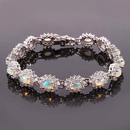 Natural Ethiopian Opal Bracelet - 5 Ct Genuine Opal Solitaire in Sterling Silver - Unisex Jewelry for Men & Women - Perfect Anniversary Gift, Birthday Present & Special Occasion Accessory (Ideal for Weddings, Parties & Everyday Wear)