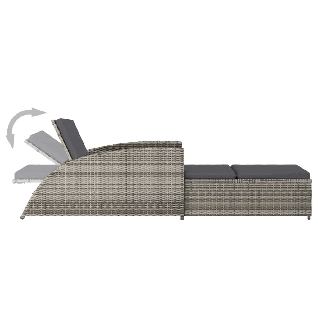 Premium Poly Rattan Sun Lounger with Dark Gray Cushion - Adjustable Backrest & Curved Armrests - Weather-Resistant Outdoor Patio Furniture for Garden, Poolside & Backyard Relaxation - Gray