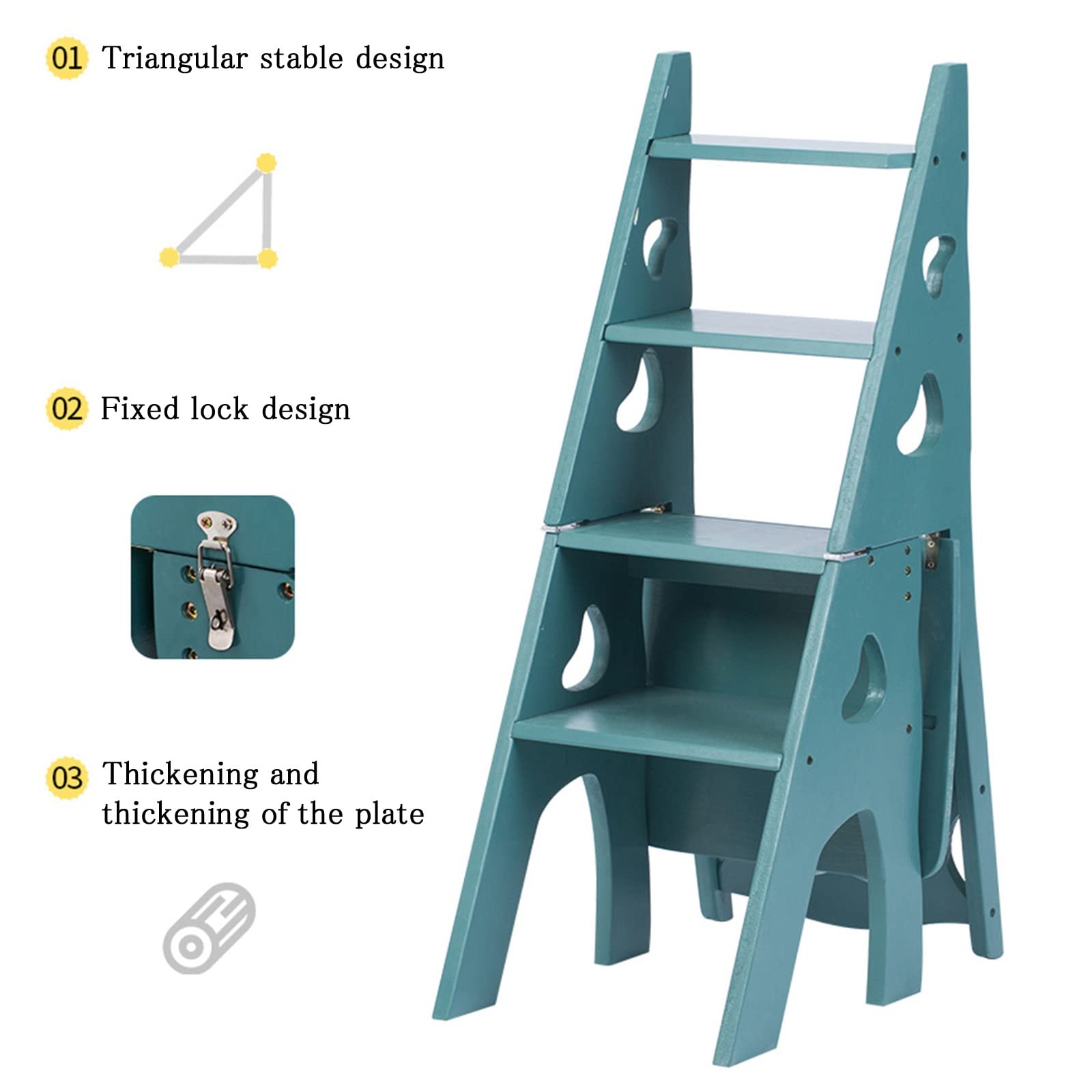 Multifunctional 4-Step Solid Wood Ladder Chair - Indoor Dual-Purpose Stool & Flower Stand Pedal - White - Perfect for Home Decor, Gardening, and Easy Reach