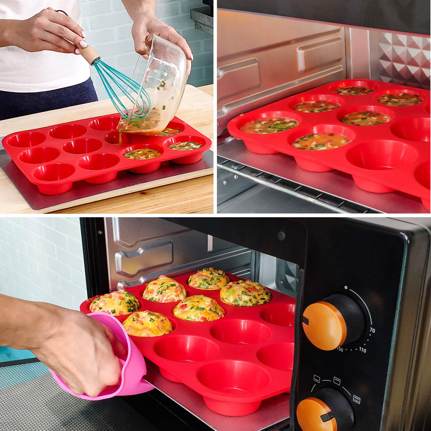 Non-Toxic Silicone Muffin Pan Set - 3-in-1 Baking Kit with 24 Mini Cups, 12 Regular Muffin Cups & 12 Mini Loaf Pans for Cupcakes, Brownies, Egg Muffins, Fat Bombs - Perfect for Home Baking, Meal Prep & Party Desserts