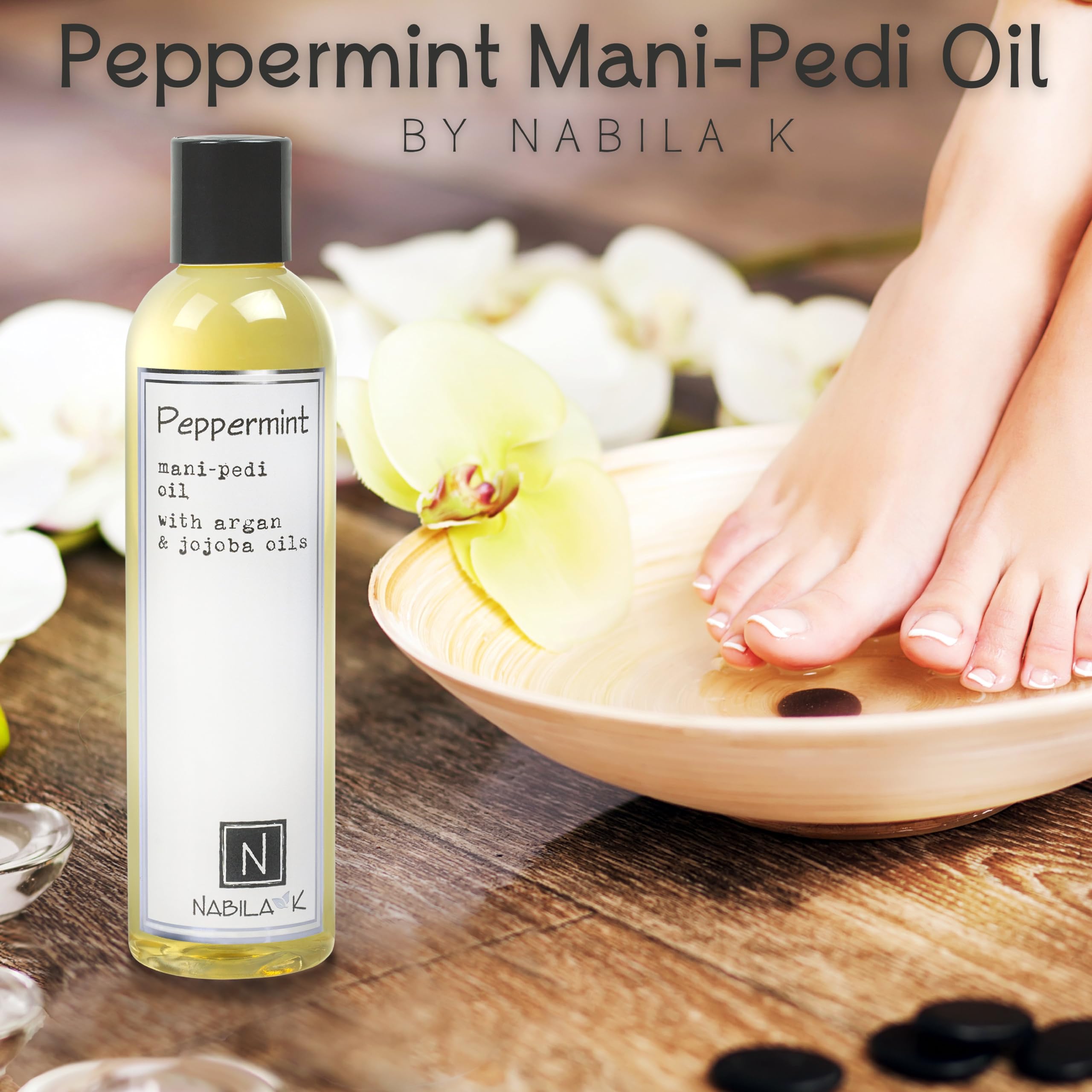 Peppermint Manicure Pedicure Oil with Argan & Jojoba Oils - 2.4oz TSA Approved Travel Size - Moisturizing Cuticle Treatment for Nail Care & Spa Day at Home