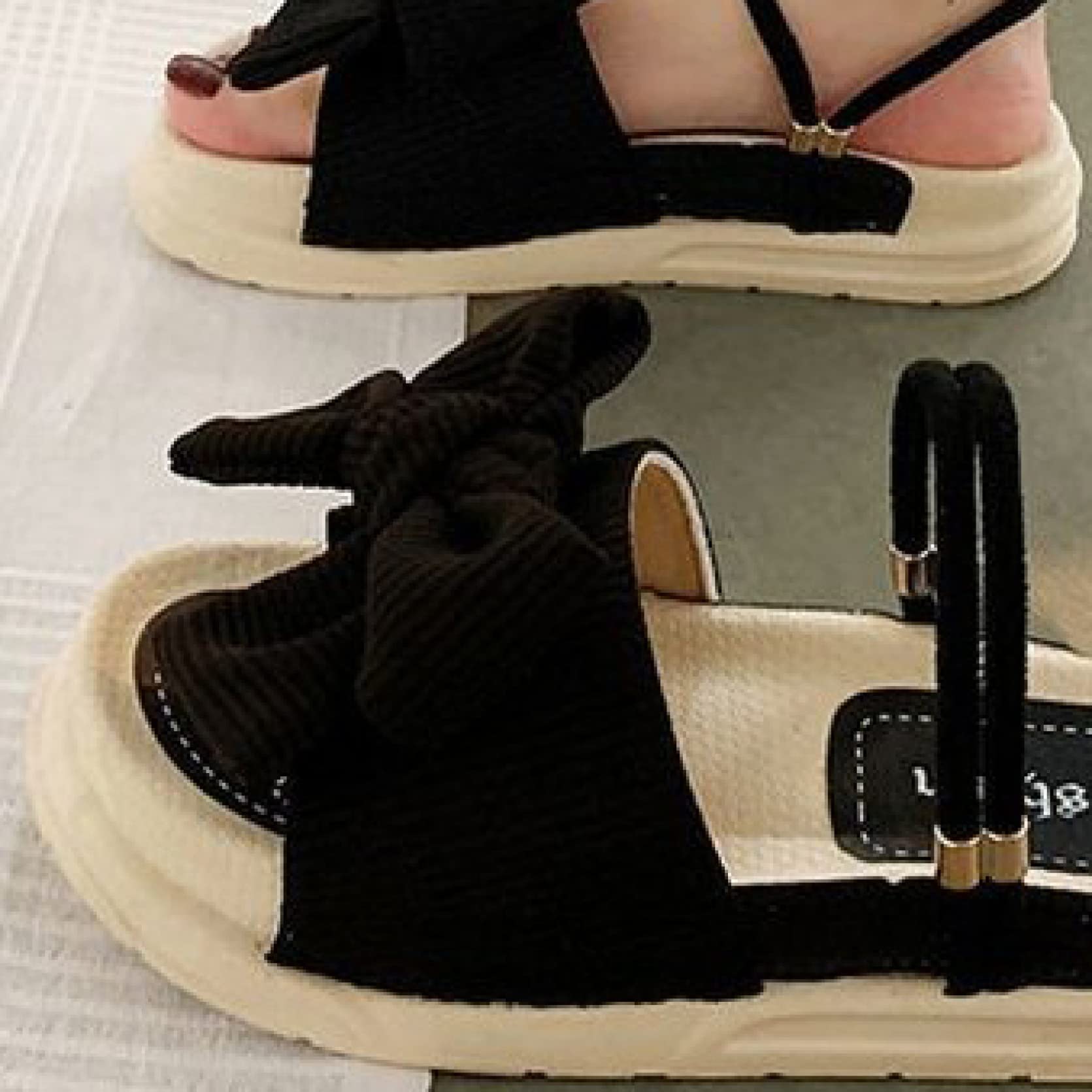 EBRICON Women's Open-Toe Platform Sandals with Bow-Knot - PU Leather Casual Slip-On Slides for Beach, Summer & Everyday Wear - Comfortable Flatform Slippers for Women