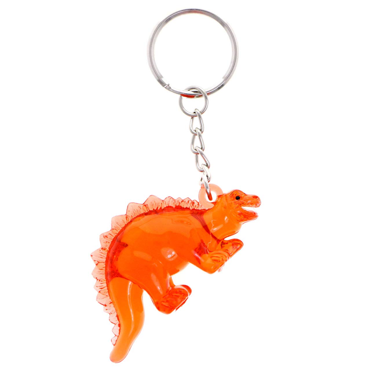 Stegosaurus Dinosaur Keychain - Split Ring Key Chain with Orange & Clear Design - Perfect for Backpacks, Gifts, and Dinosaur Lovers