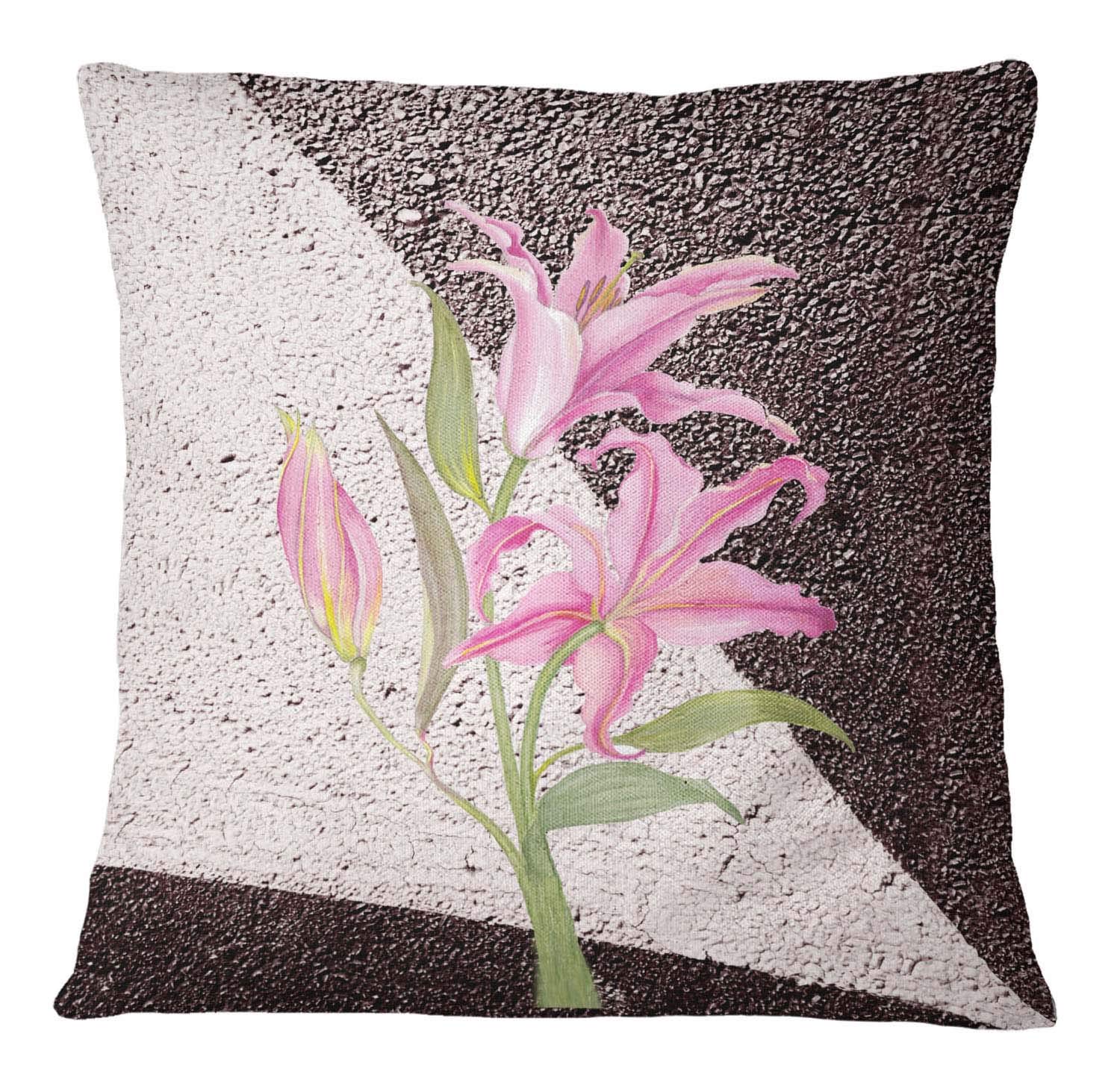 Timingila Multicolor Floral Cushion Cover - Leaves & Lily Print Decorative Pillow Case - 20x20 Inches Throw Pillow Cover for Sofa, Bed, Living Room Home Decor