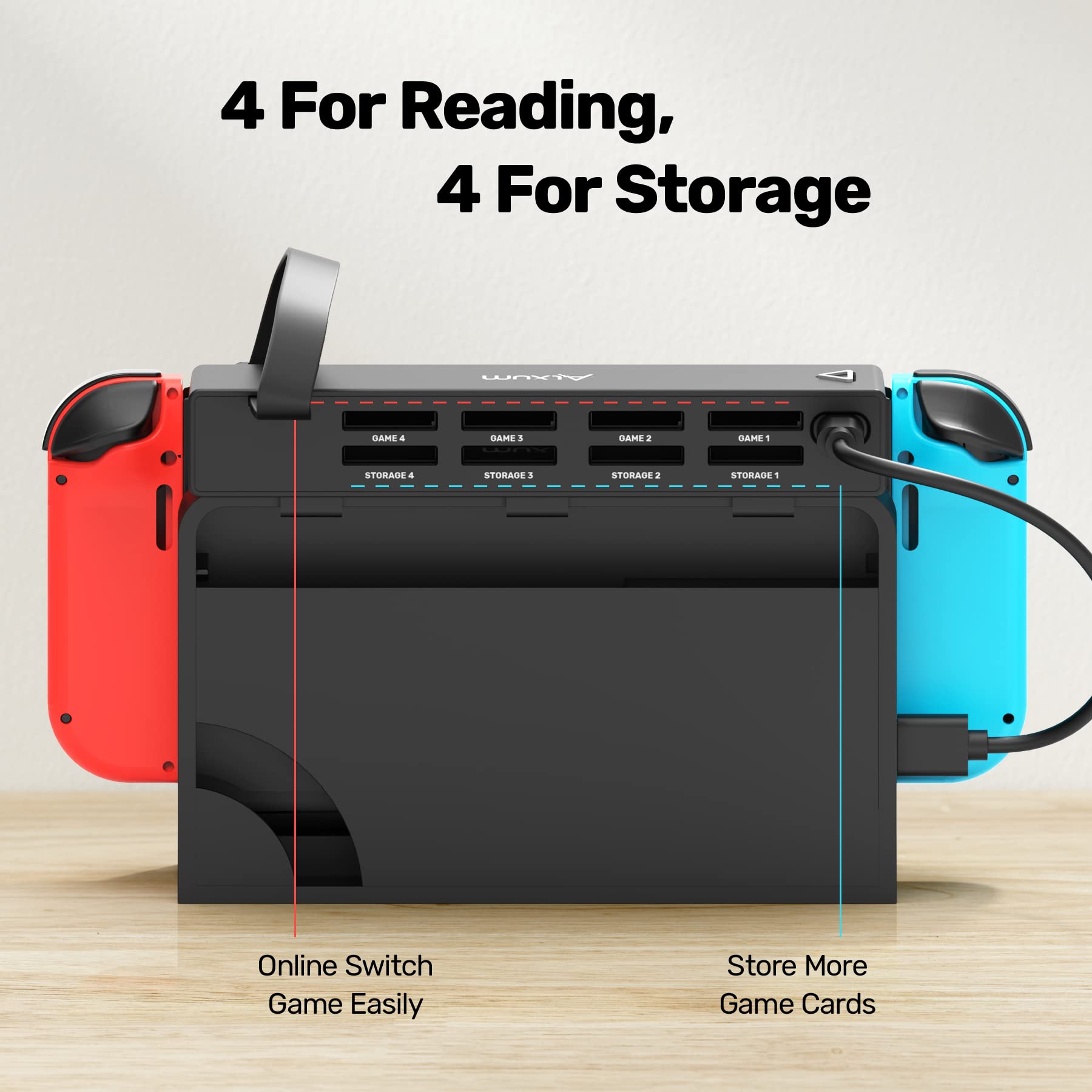 8-in-1 Nintendo Switch Game Card Reader & Holder - Compatible with Switch/Switch OLED - Quick Identification Multi-Game Switcher (4 Game Slots + 4 Storage Slots) - Perfect for Travel, Gaming Parties & Organized Storage