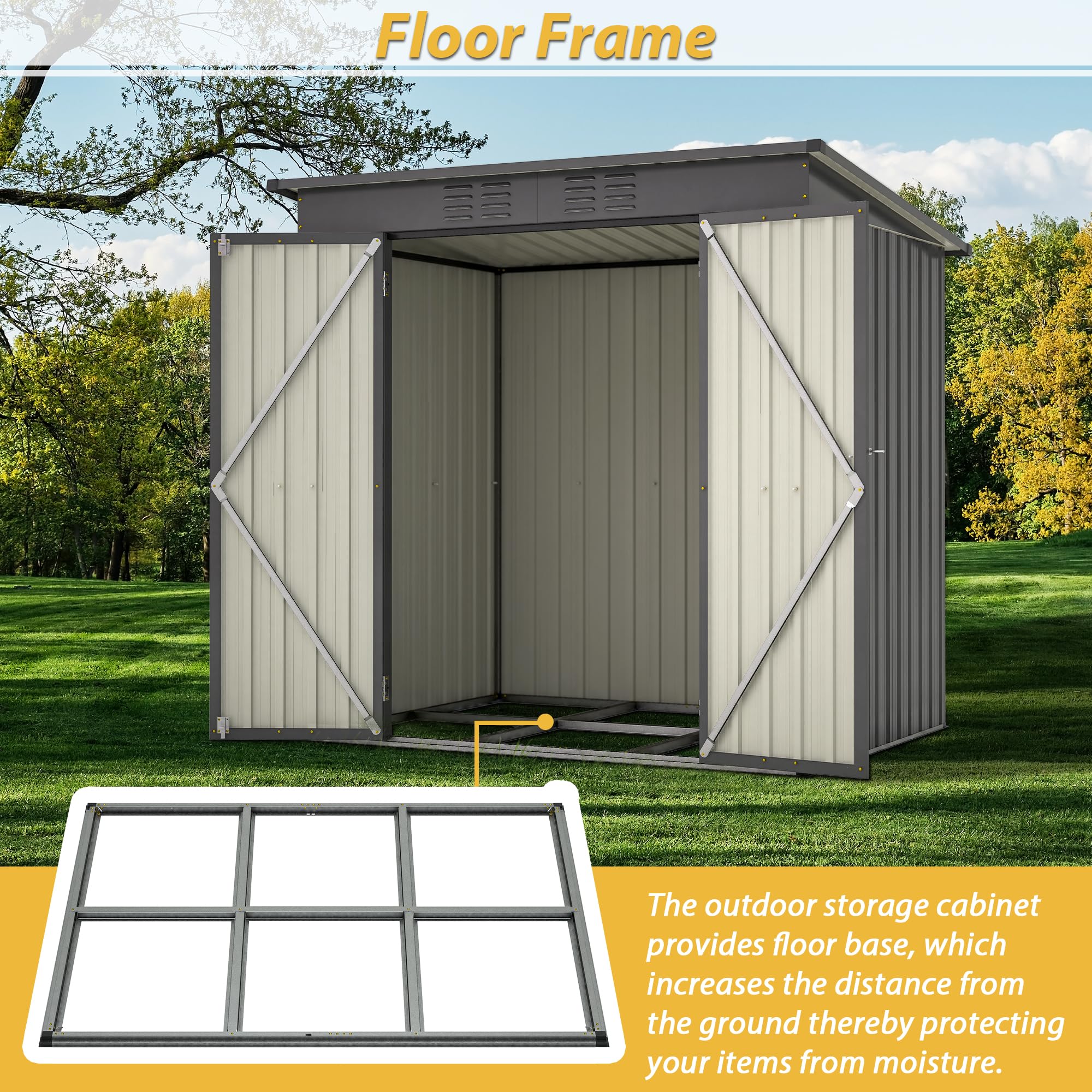 6x4 FT Outdoor Storage Shed with Lockable Double Doors - Heavy Duty Aluminum Frame & Weatherproof Design - Perfect for Garden Tools, Backyard Equipment & Patio Storage - Ideal for Lawn Mowers, Bikes & Seasonal Items