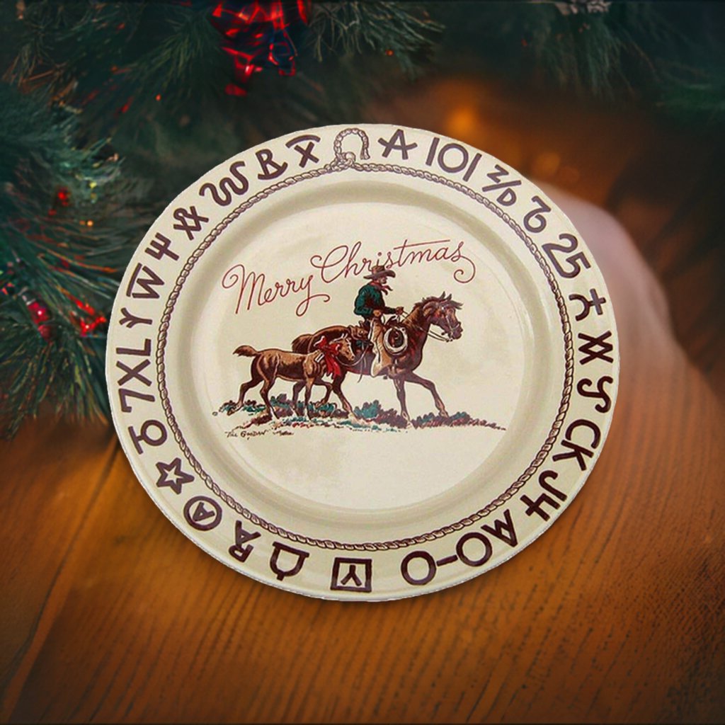 Branded Cowboy Christmas Western Dinner Plates - Set of 4, Rustic Holiday Tableware for Christmas Decorations, Thanksgiving Dinner & Western Themed Parties