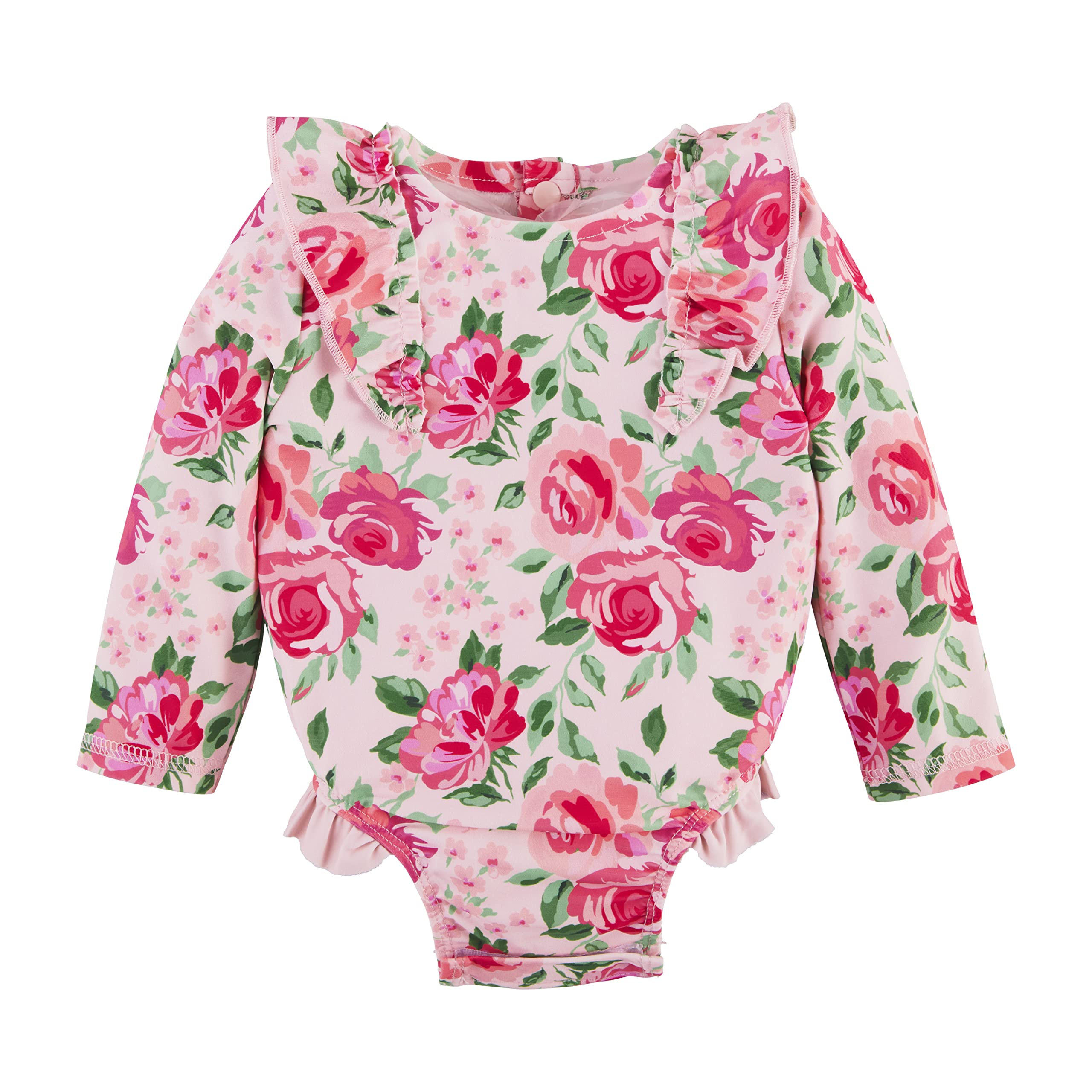 Mud Pie Girls Rash Guard Swimsuit - UPF 50+ Sun Protection, Long Sleeve Swimwear for Toddler & Kids, Rose Floral Print - Perfect for Beach, Pool & Summer Water Activities