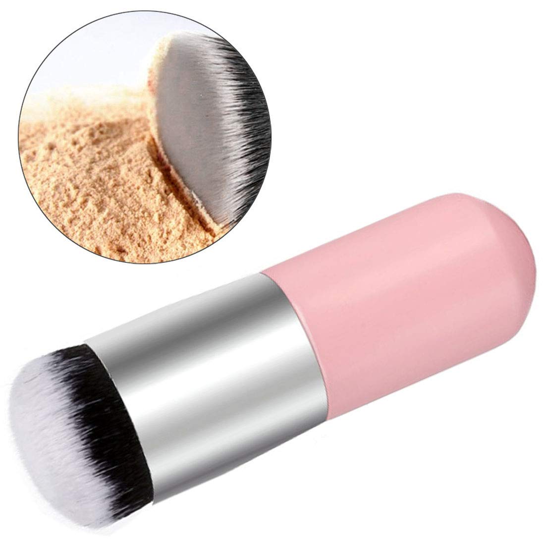 Premium Wooden Handle Large Round Head Makeup Brush for Foundation, Powder & BB Cream - Soft & Plump Bristles (Pink) - Perfect for Flawless Airbrush Finish & Professional Makeup Application