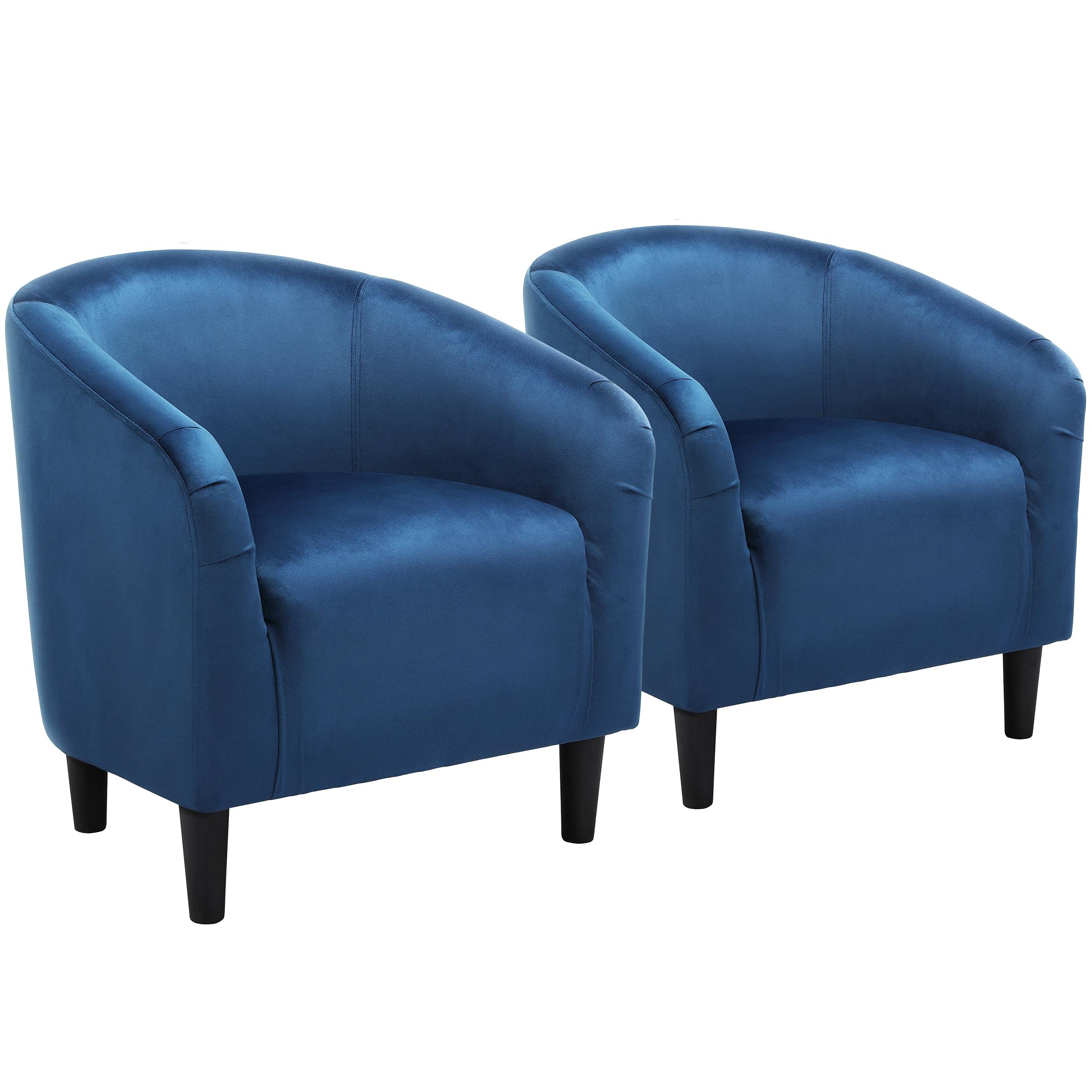 Yaheetech Modern Velvet Barrel Accent Chairs - Set of 2 Soft Padded Club Chairs with Sturdy Metal Legs for Living Room, Bedroom & Home Office - Pagoda Blue - Perfect for Reading Nooks, Lounge Areas & Guest Seating