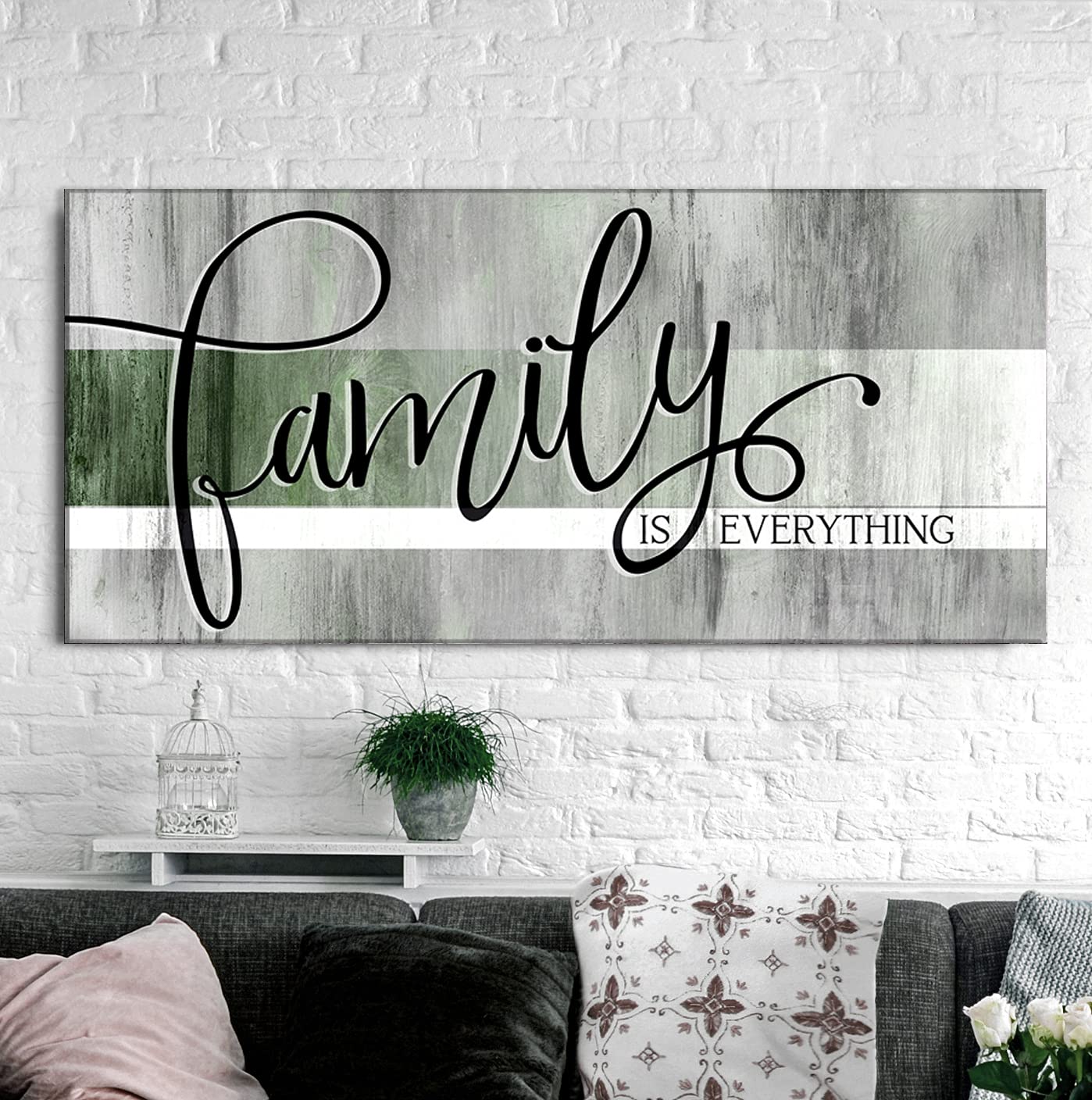 Farmhouse Decor Canvas Wall Art - Family Room & Living Room Décor (Green, 60x27) for Cozy Home