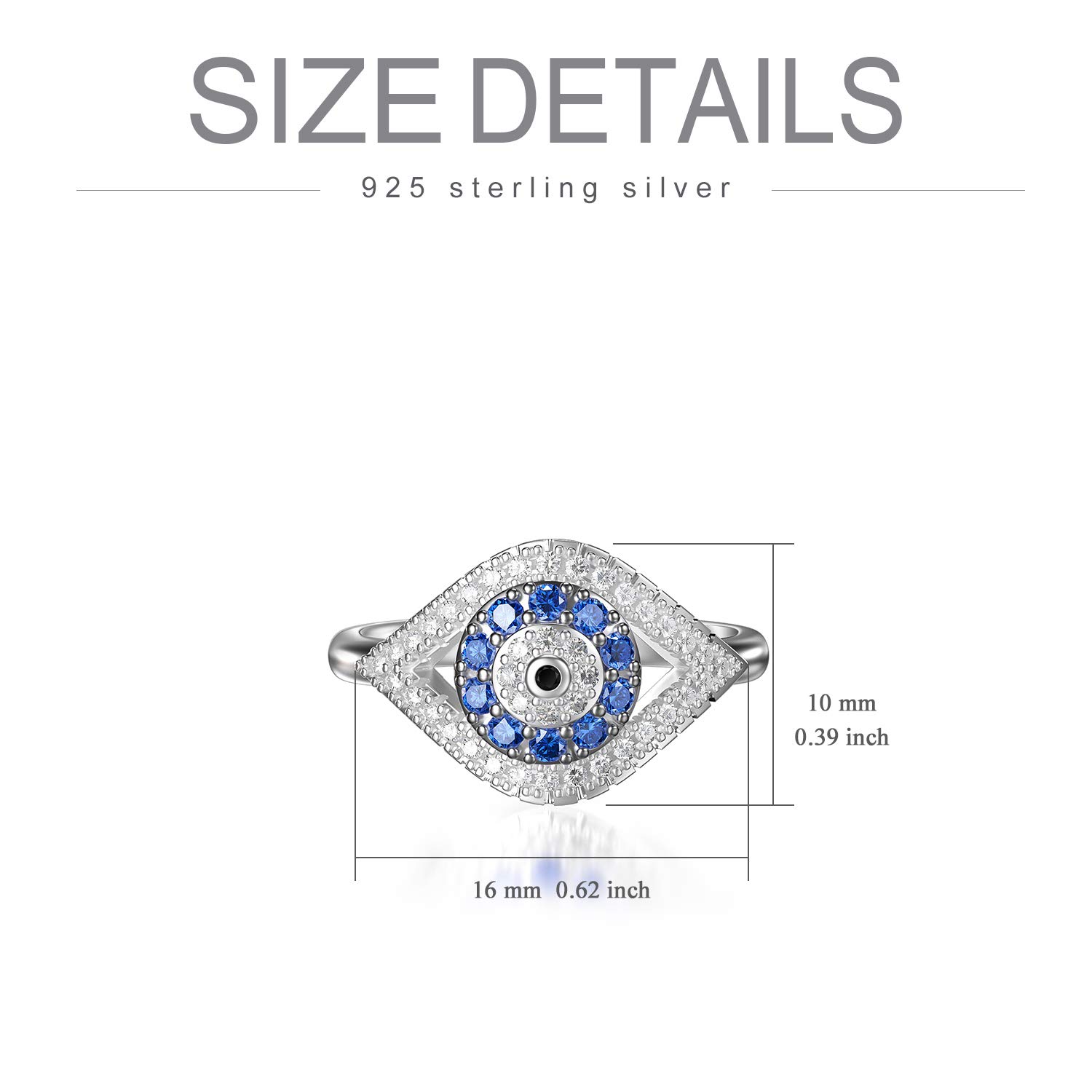 PEIMKO 925 Sterling Silver Evil Eye Ring for Women - Cubic Zirconia Protection Jewelry, Turkish Evil Eye Signet Ring, Lucky Gift for Mother's Day (Size 5-12) - Perfect for Everyday Wear, Spiritual Protection & Stylish Accessories