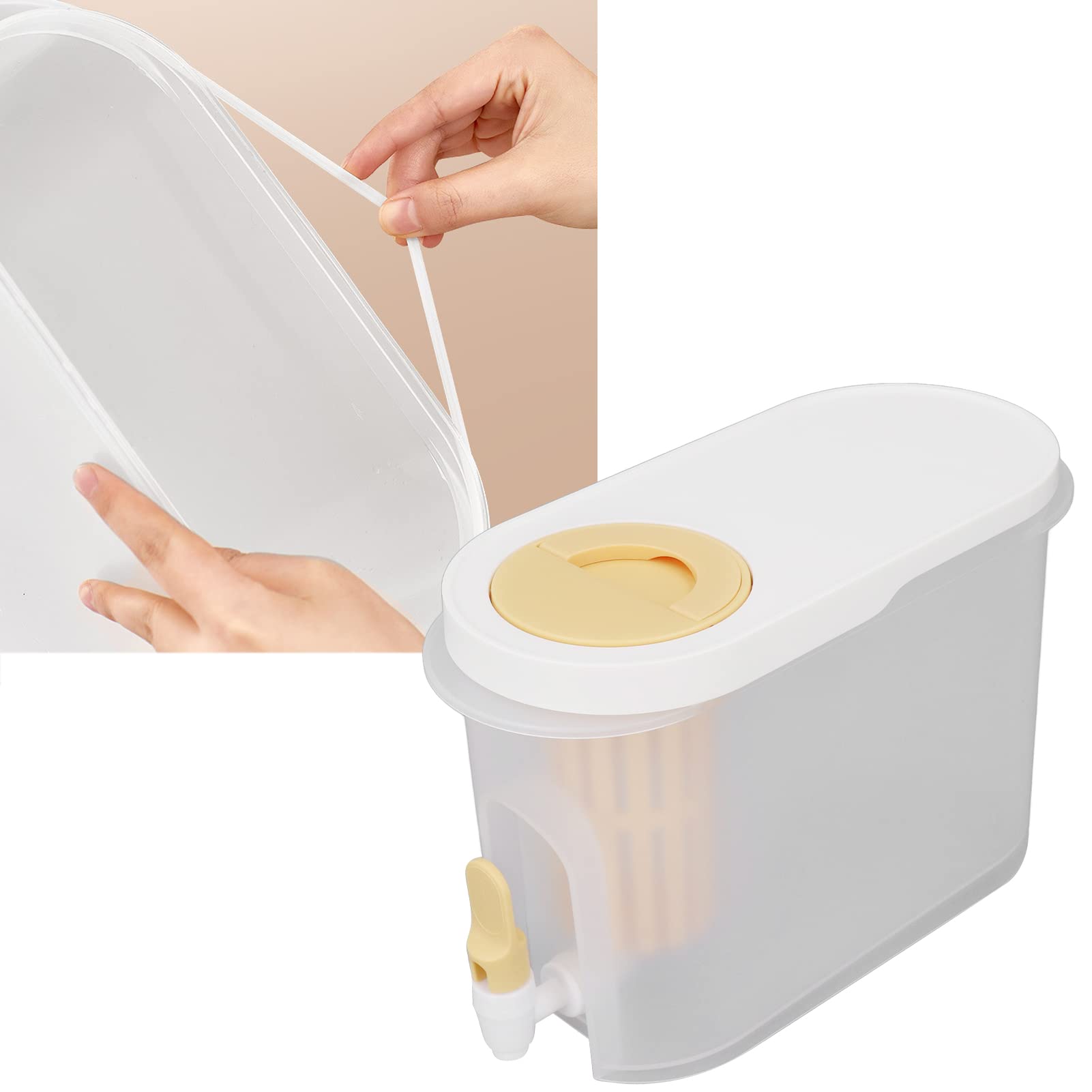 3.9L Large Capacity Drink Dispenser for Fridge - Reusable Plastic Cold Water Dispenser with Faucet - Perfect for Home, Kitchen, Office & Outdoor Parties (Yellow)