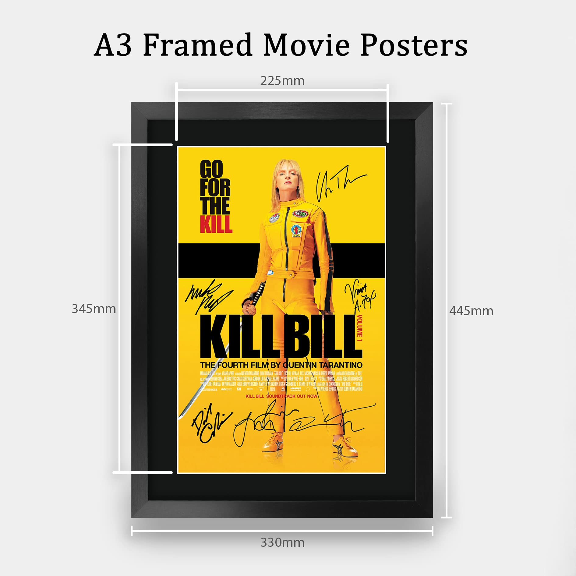 Kill Bill Vol 1 Movie Memorabilia - 16x12 Inch Framed Autographed Picture with Printed Signature - Perfect Gift for Film Fans & Collectors - Great for Home Theater Decor, Man Cave, or Office Display