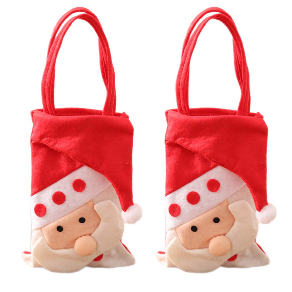 2-Pack Christmas Candy Tote Bags - Portable Non-Woven Santa Gift Baskets & Wine Bottle Holders - Holiday Party Giveaways, Candy Storage Pouches for Christmas Decorations & Gift Exchanges