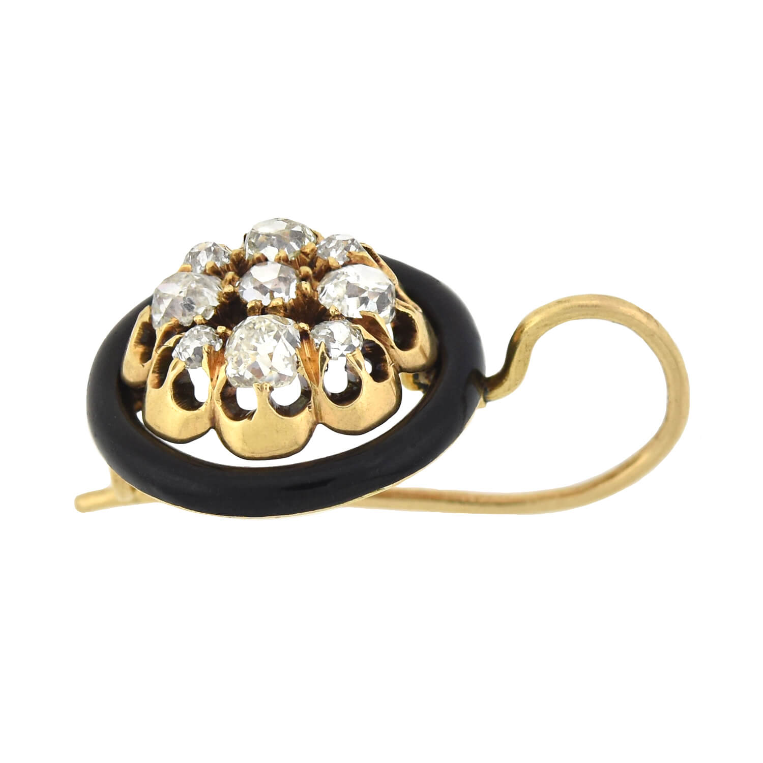 Victorian Style 14K Gold Black Enamel Diamond Cluster Earrings 1.30 Carat Total Weight - Perfect for Weddings, Evening Gala & Vintage Jewelry Collection