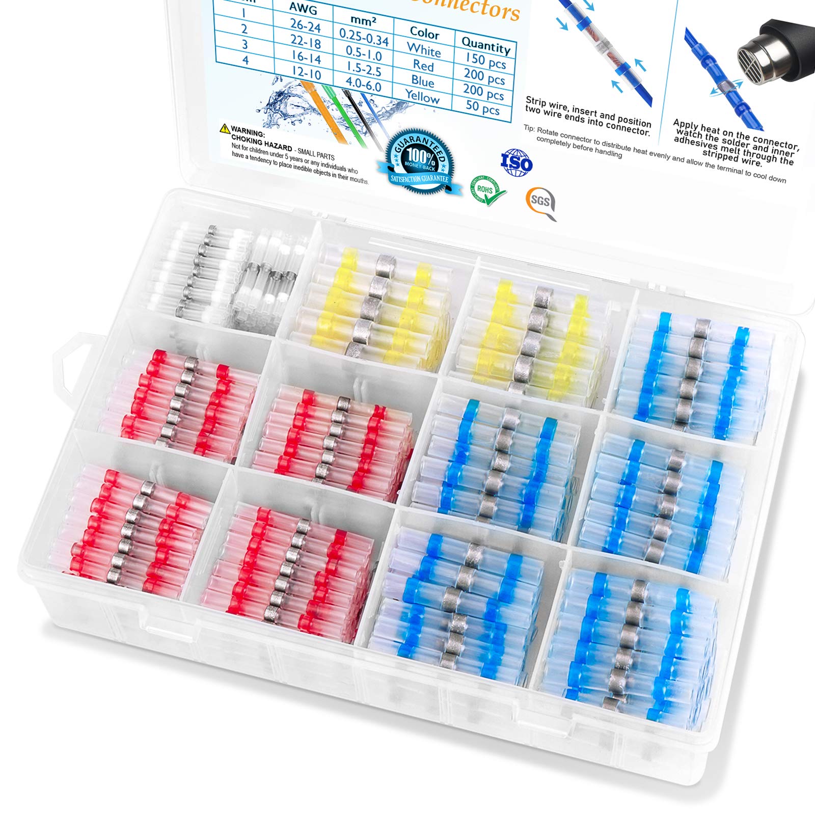 TICONN 600PCS Heat Shrink Solder Seal Wire Connectors - Waterproof Insulated Butt Splice Terminals for Automotive, Marine & Home Electrical Wiring Repairs