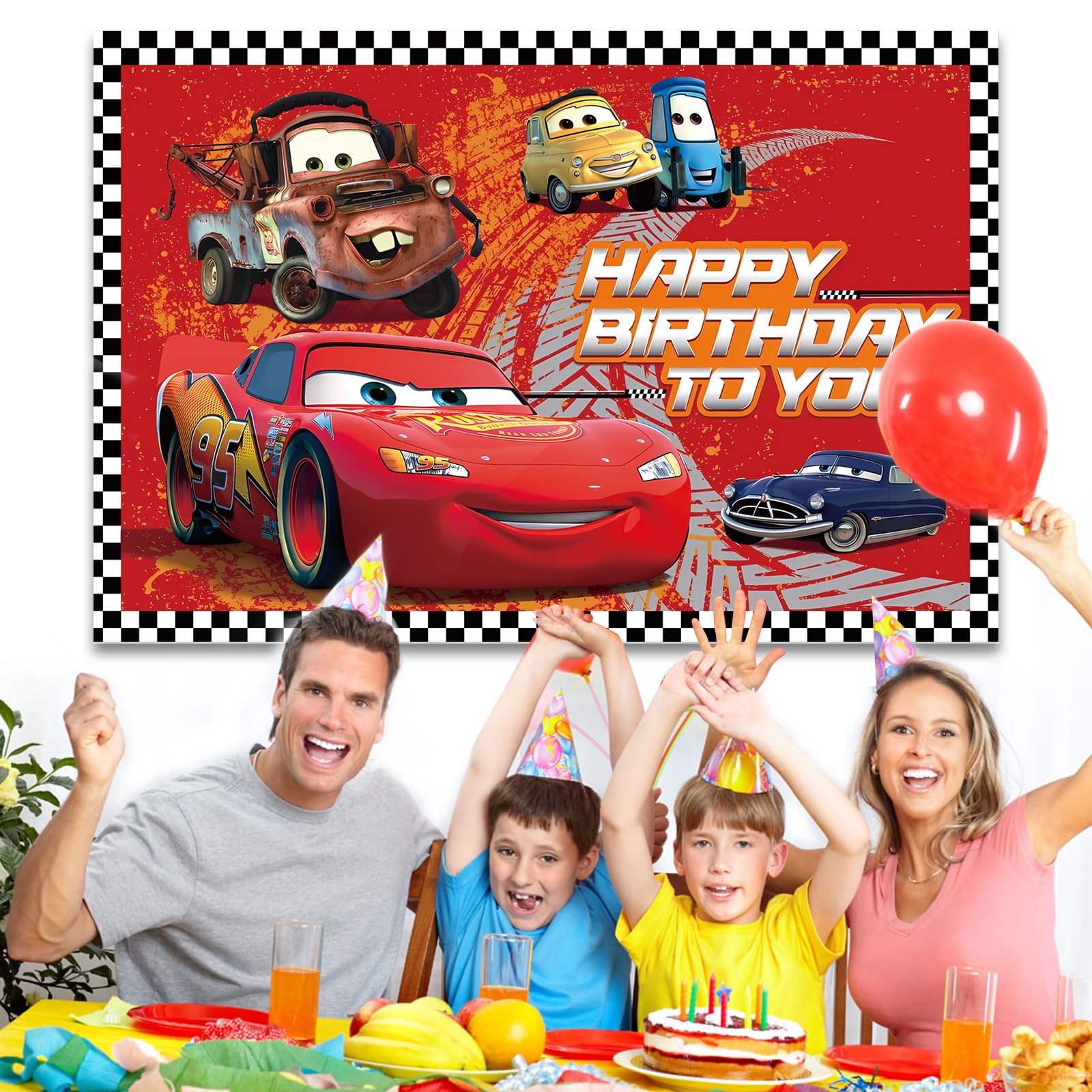 5x3FT Cartoon Car Birthday Backdrop - Happy Birthday Banner Background for Kids Party Decorations, Photography Props | Perfect for Birthday Parties, Baby Showers & Photo Booths