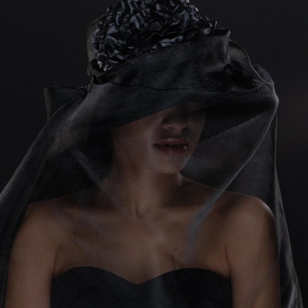 Elegant Black Mourning Veil Hat with Large Satin Flower for Funeral - Memorial Service & Victorian Gothic Fashion Accessory