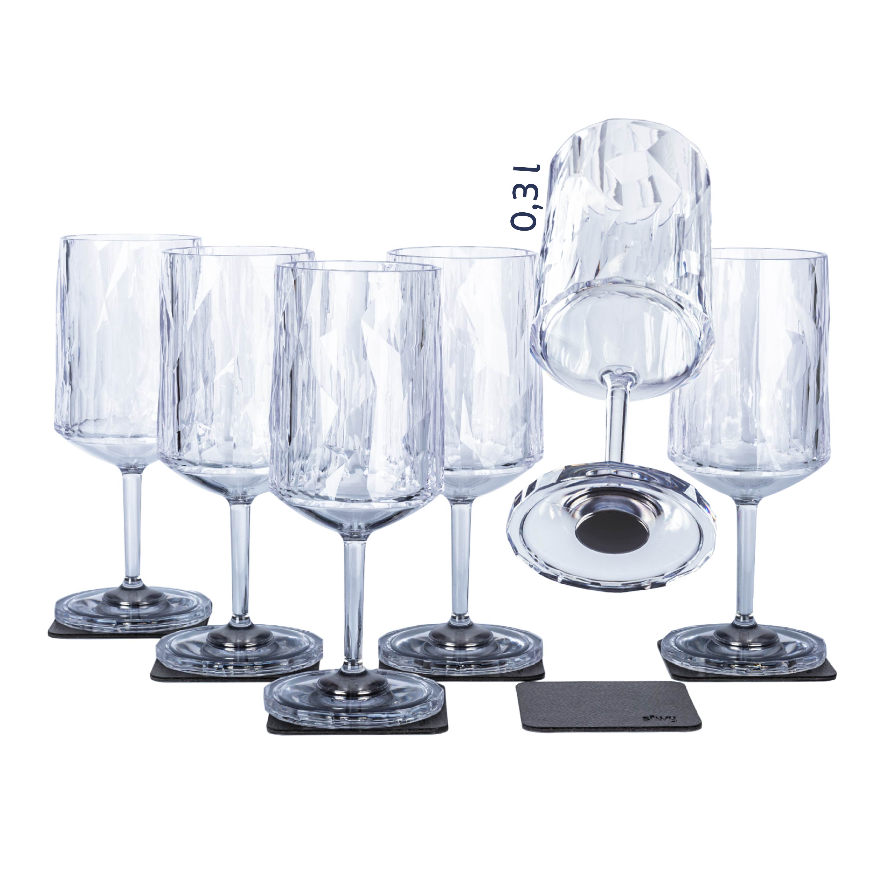 Premium 0.3L (10oz) Plastic Wine Glasses with Magnetic Base - Perfect for Picnics, Boating & Outdoor Events - Set of 4 Unbreakable Stemless Cups