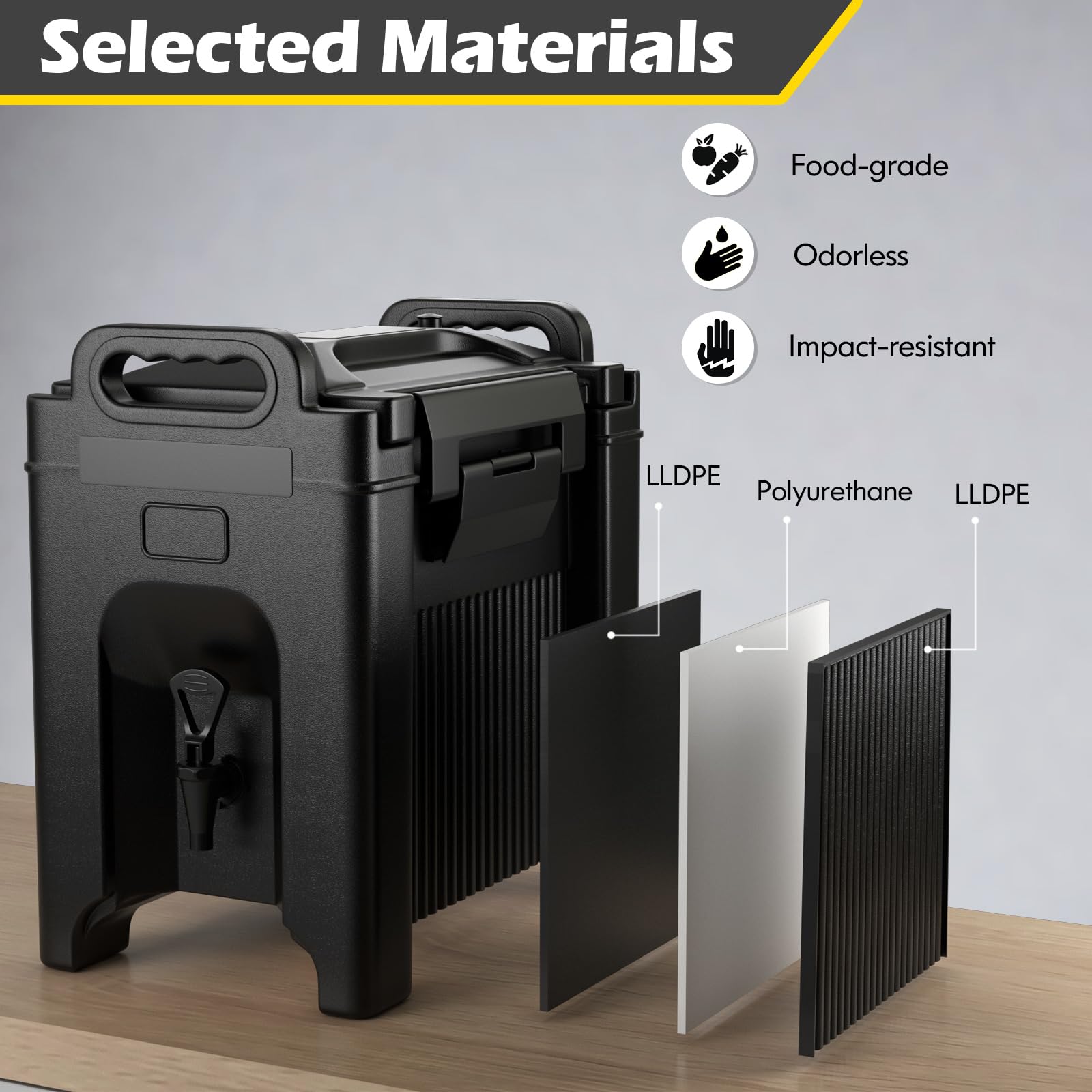COSTWAY 2.5 Gallon Insulated Beverage Dispenser | Hot & Cold Drink Server with Handles | Food-Grade LLDPE Material | Keeps Chocolate, Tea, Coffee Warm | Perfect for Parties, Catering, Events, and Outdoor Gatherings | Black