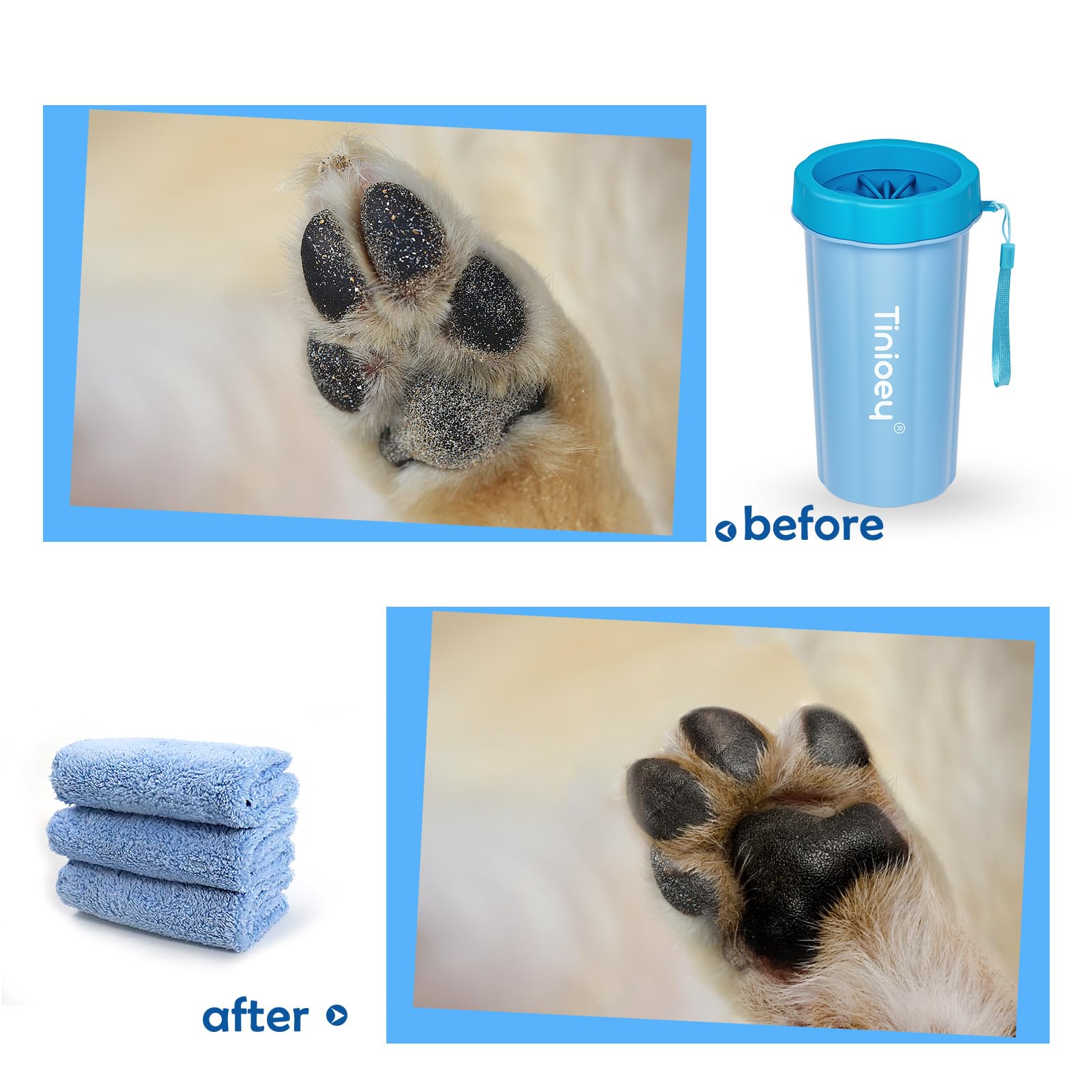 Dog Paw Cleaner for Large Dogs - Includes 3 Washable Towels & Bath Brush | Muddy Paw Washer & Pet Foot Cleaner | Perfect for Post-Walk Cleaning, Grooming & Outdoor Adventures