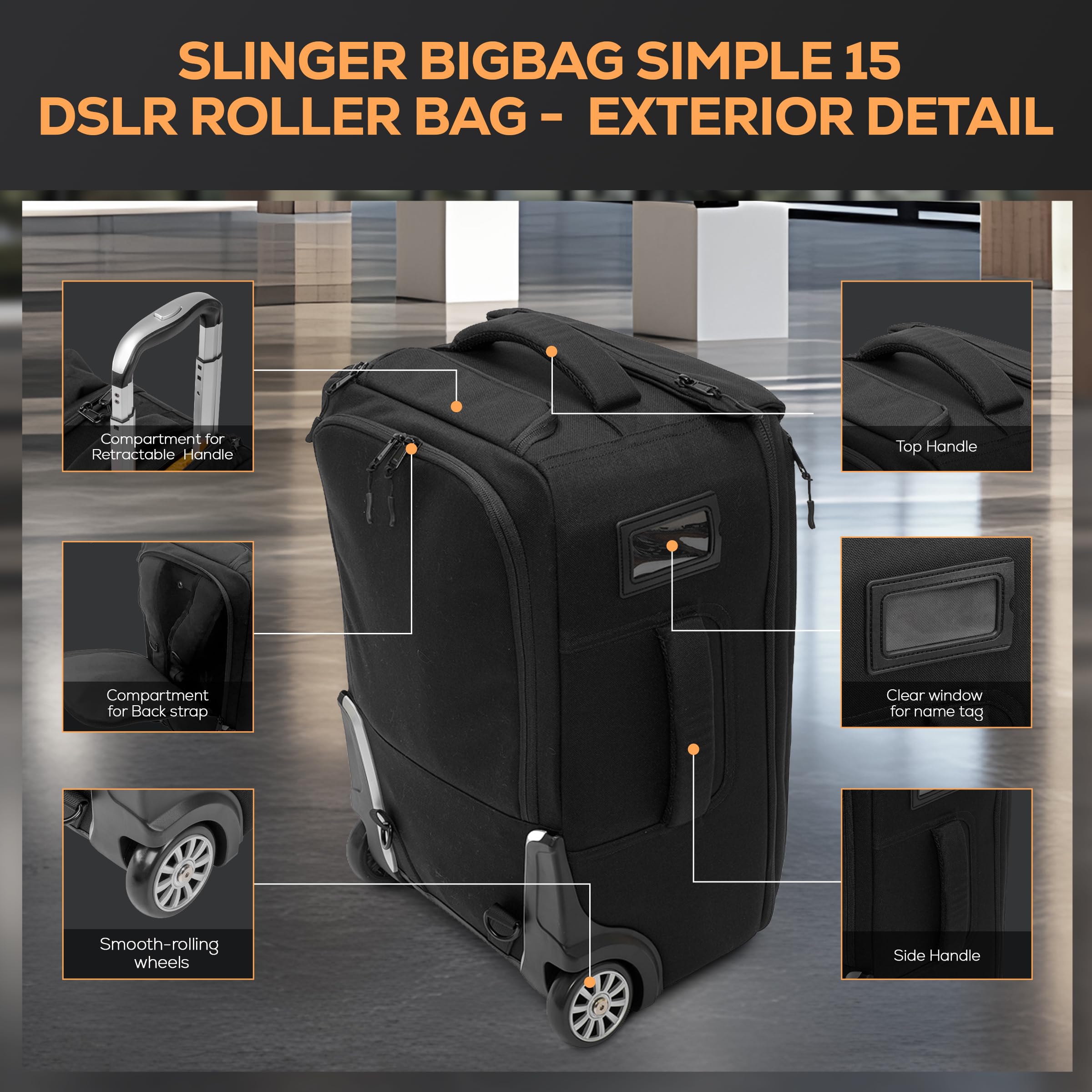SLINGER 2-in-1 Wheeled Camera Backpack - Rolling DSLR Camera Case with Handle & Anti-Shock Dividers for Lenses, Hoods, Lighting, Tripod | Travel Photography Gear for Professionals & Enthusiasts | Perfect for Air Travel, Photo Shoots & Outdoor Adventures