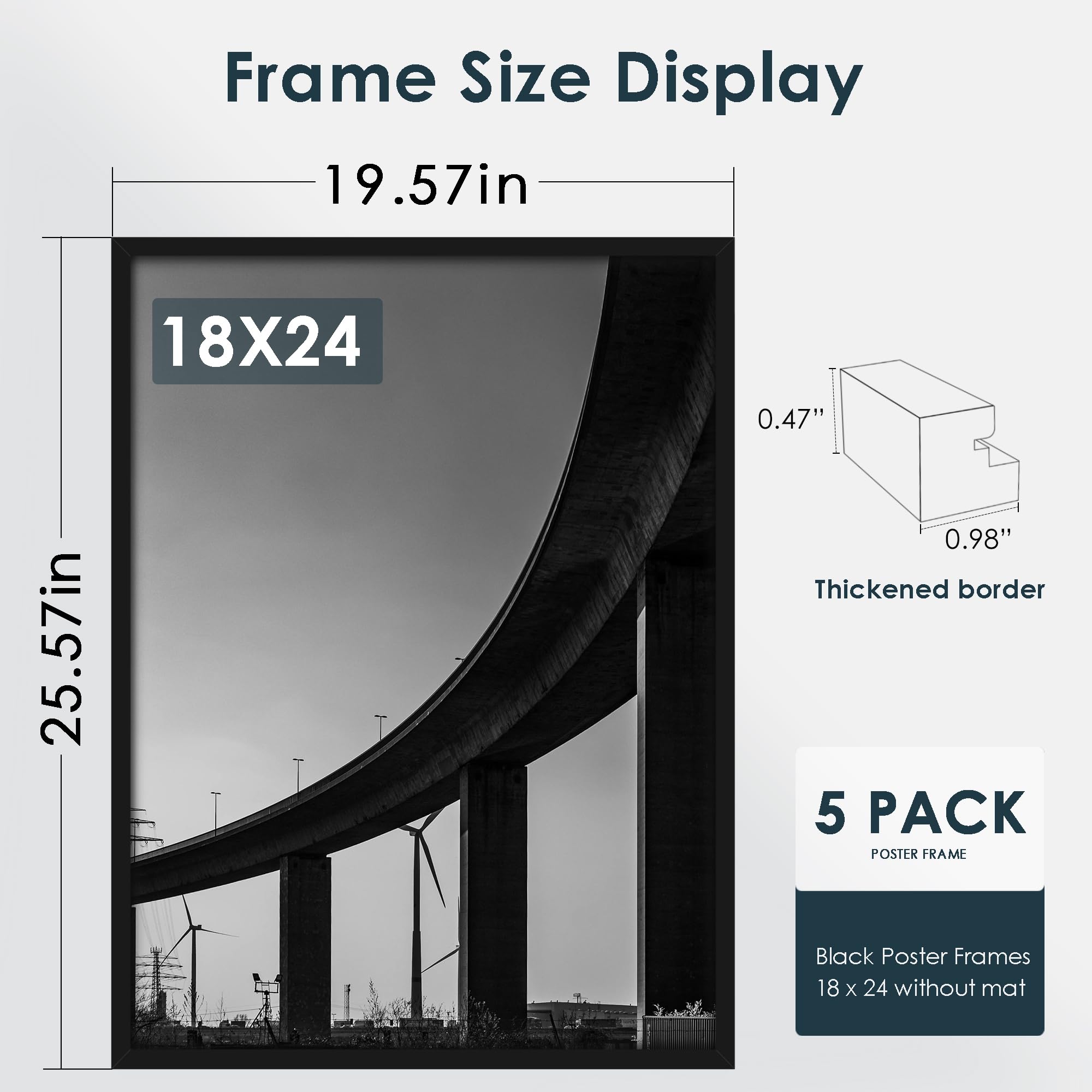18x24 Picture Frames 5 Pack - Black Poster Frames for Wall Art Display - Horizontal & Vertical Hanging - Perfect for Home Decor, Office, Gallery & Classroom Wall Mounting